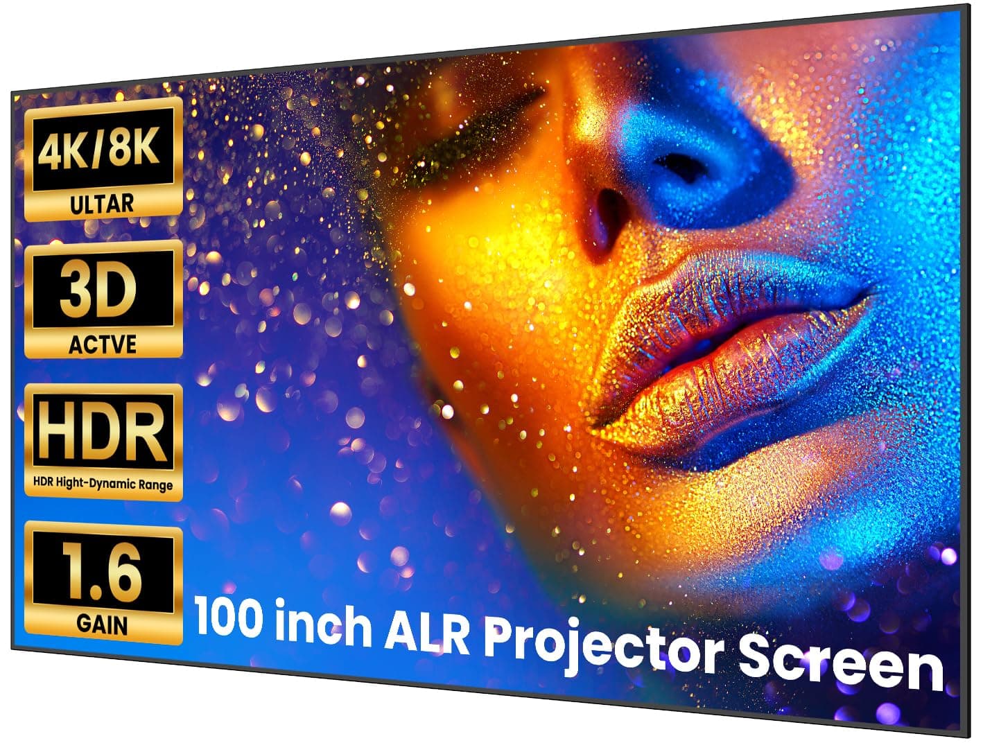 BIGASUO ALR Projector Screen 100 inch, 1.6 Gain Ambient Light Rejecting Projection Screen, 16:9 Anti-Crease Indoor Projector Screen, 4K HD Fixed Frame 3D Movie Screen for Home Theater, Easy to Instal