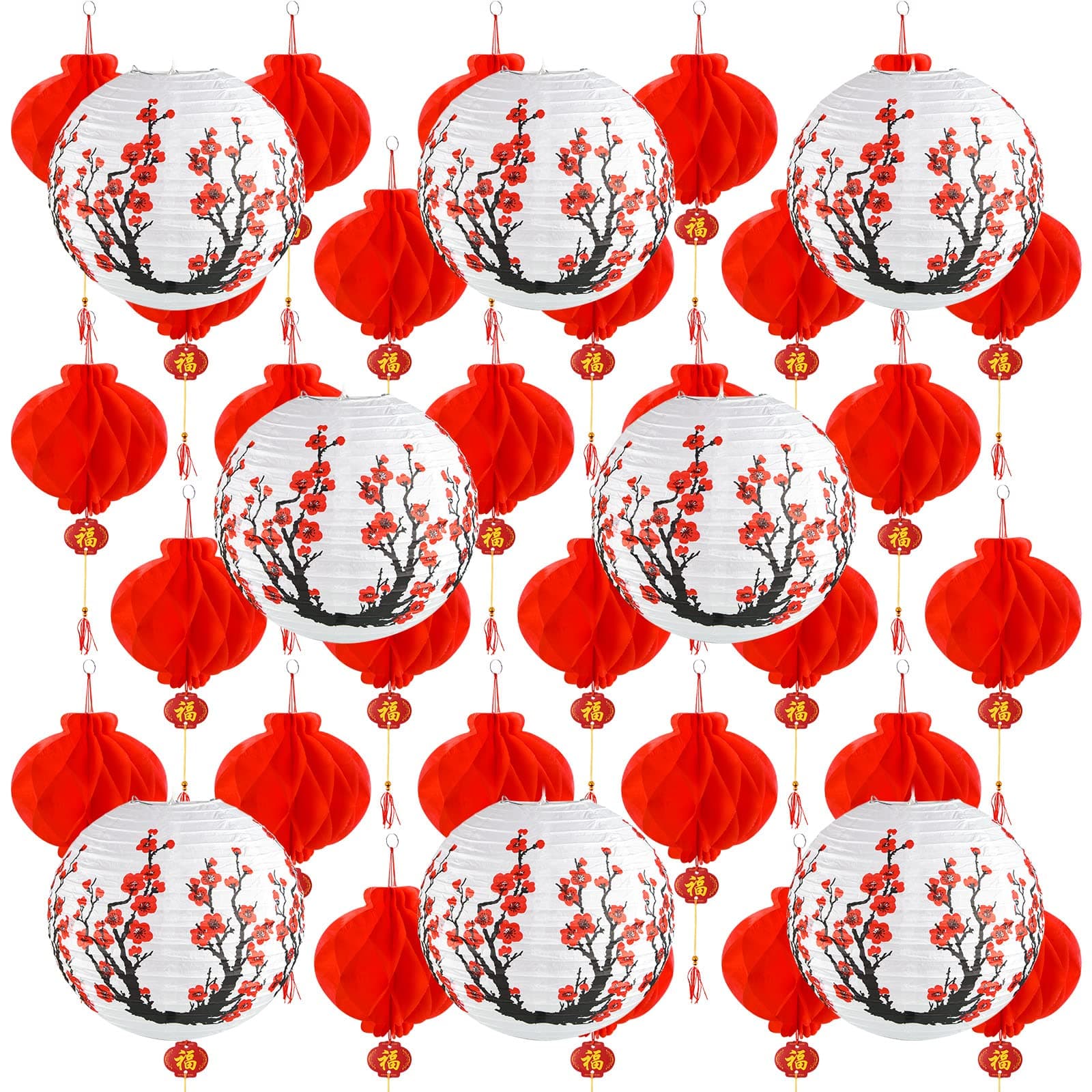 40 Pieces Chinese Japanese Paper Lantern includes 8 Cherry Blossom Japanese Paper Lantern 32 Chinese Red Lanterns 12 Inches Red Cherry Flowers Paper Lanterns for Spring Festival New Year Wedding