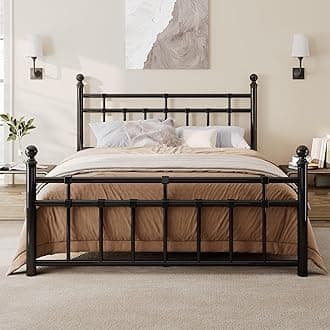 Queen Size Metal Bed Frame, Queen Platform Bed with Classic Wrought Iron-Art Headboard and Footboard, 12" Underbed Space, No Box Spring Needed, Easy Assembly, Noise-Free, Black