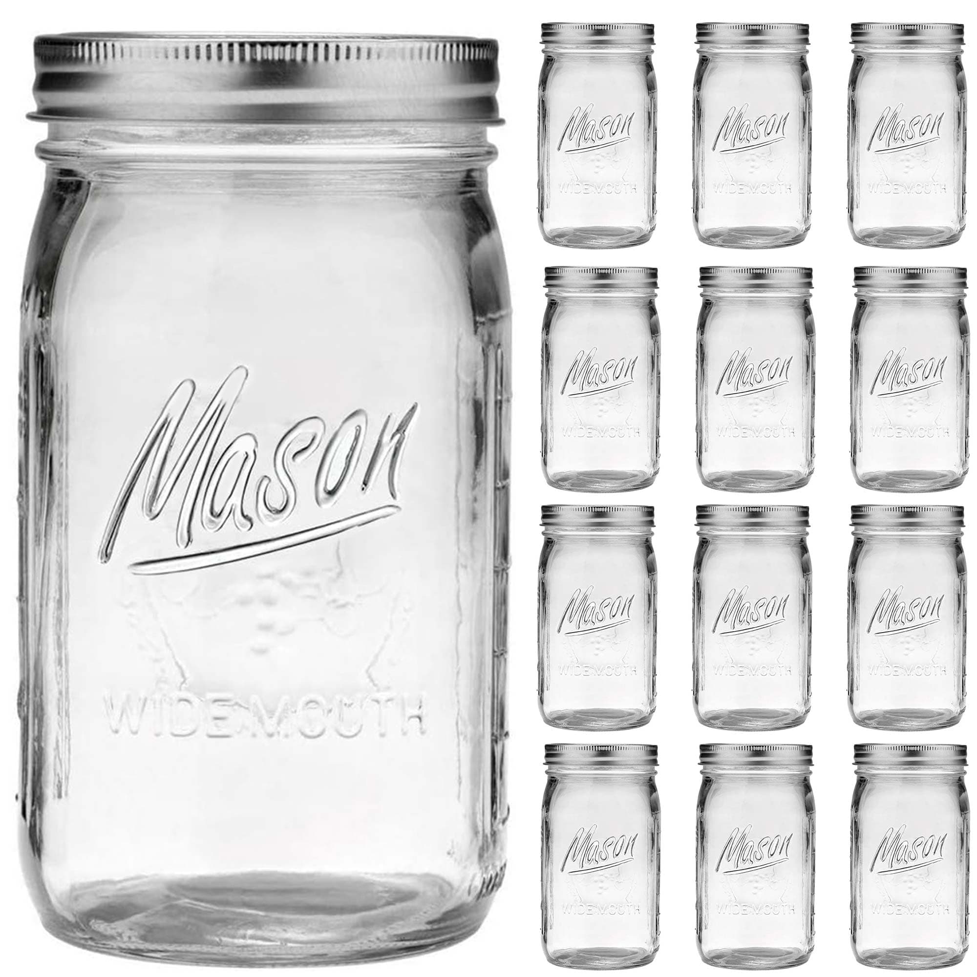 12Pack 32oz Mason Jars Wide Mouth Quart Jars for Canning, Pickling