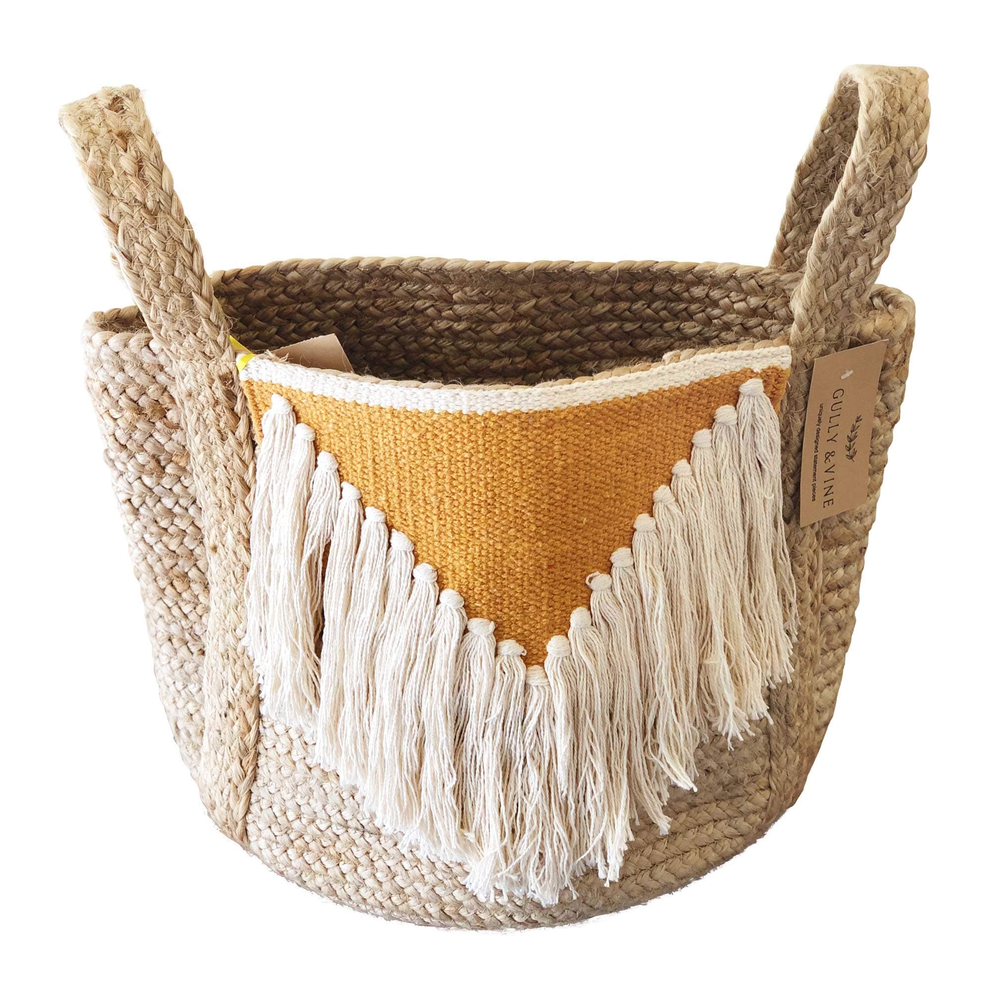 Jute Basket Planter with Handles – Modern Natural Woven Boho Décor Used as Indoor Pot Plant Cover for 11 inch Pot, Storage Organizer, Toys, Laundry – 13 inch x 12 inch H x 14 inch - by Gully and Vine