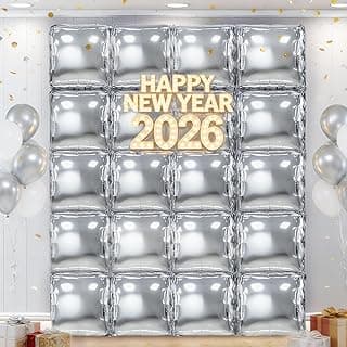 Metallic Silver Square Foil Balloons Wall Backdrop Chrome Silver Balloon Tunnel Garland Arch Kit for New Year Birthday Anniversary Bachelorette Engagement Bridal Shower Disco Party Decorations