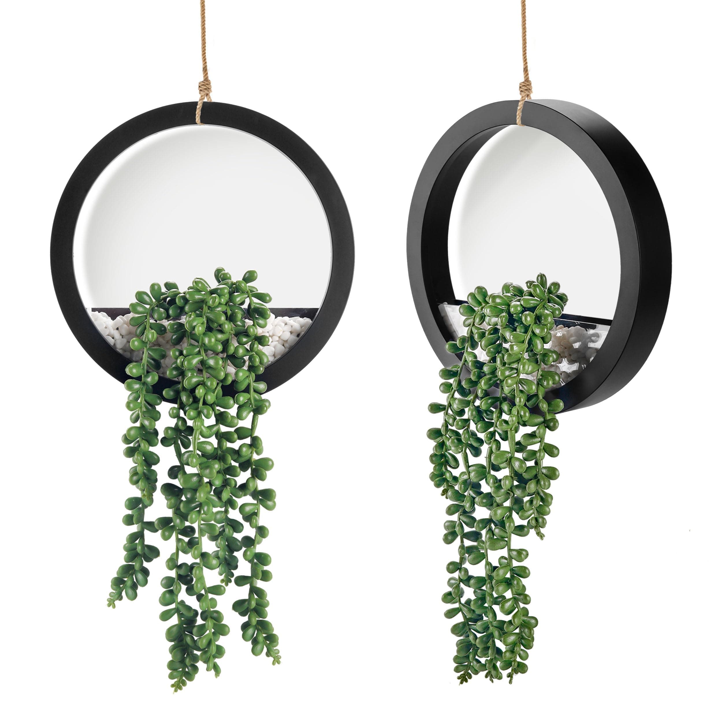 Der Rose 2 Pack Fake Plants Hanging Artificial Succulents Plants in Black Pots for Living Room Bathroom Accessories Boho Farmhouse Wall Decor
