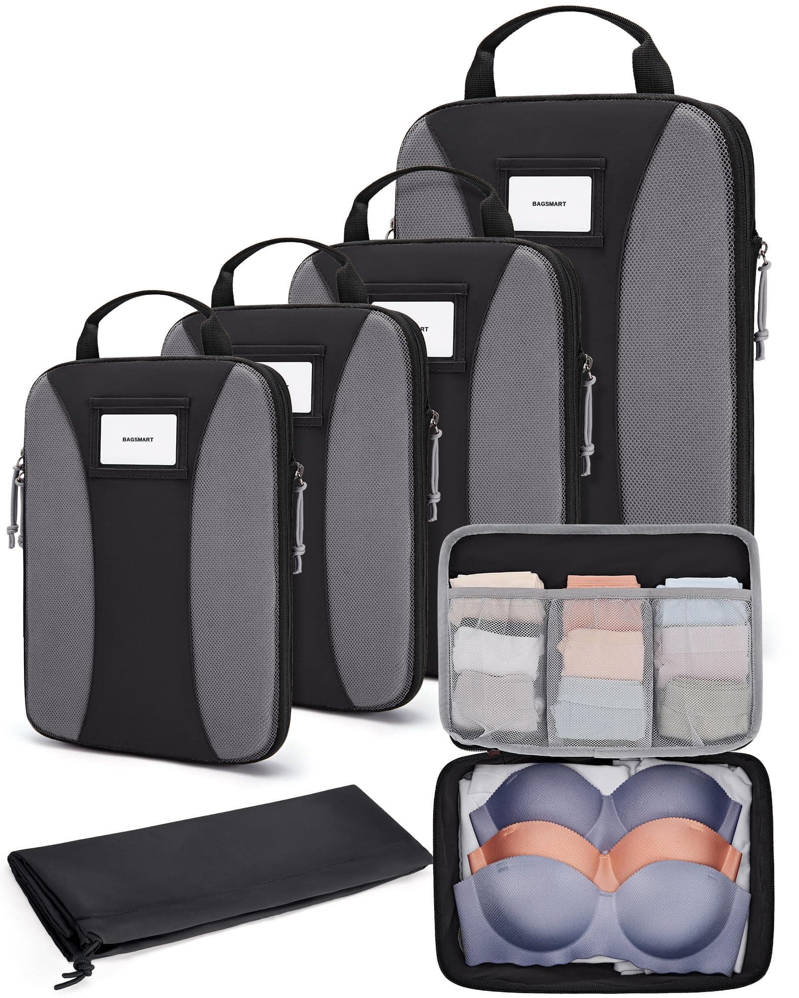 BAGSMART Compression Packing Cubes, 6 PCS Packing Cubes for Suitcases, Travel Bags Organizer for Luggage, Lightweight Packing Cube for Travel Essentials, Black