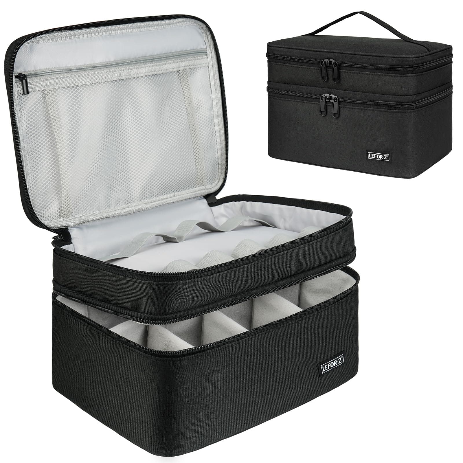 LEFOR·Z Medicine Storage Bag,Double Layers Pill Bottle Organizer Bag Empty with Lockable Zipper&Adjustable Divider,Medication Travel Carrying Case for Pills,Vitamins,Medical Supplies,Black