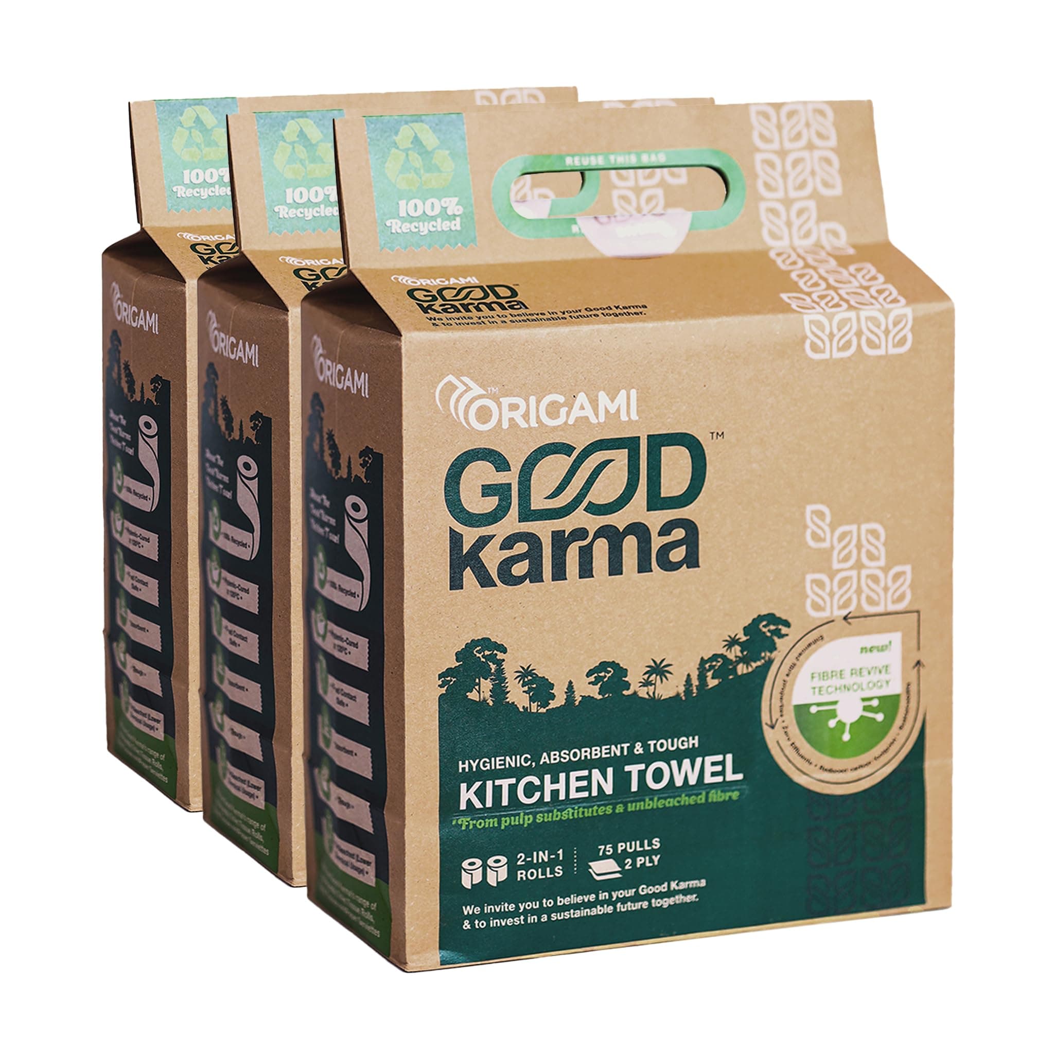 - Origami Good Karma 2 Ply Kitchen Tissue Paper Roll - Pack of 6 (75 Pulls Per Roll, 450 Sheets)