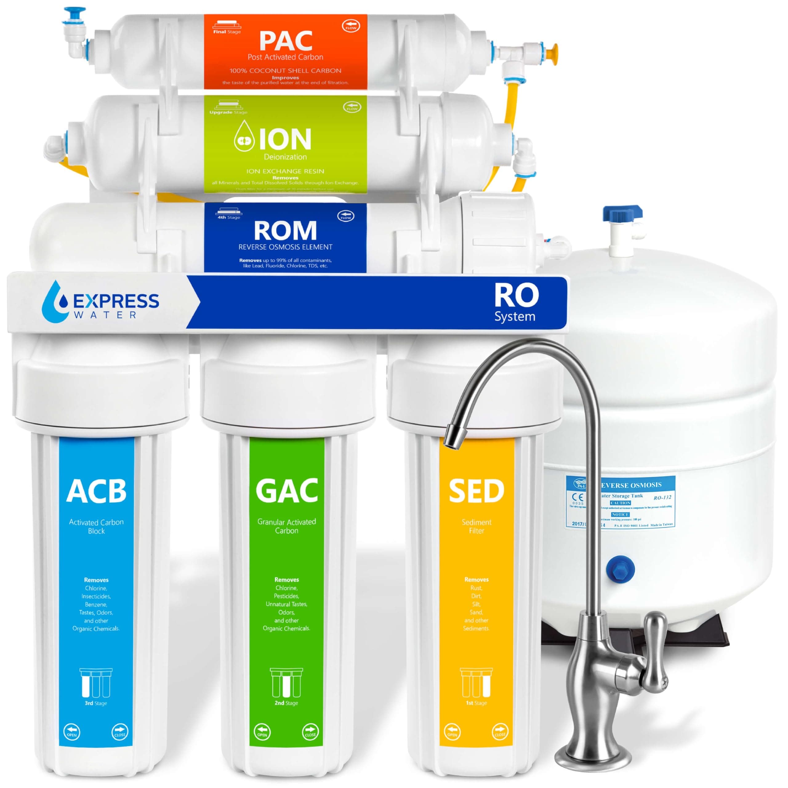 EXPRESS WATER - 100GPD 6-Stage Reverse Osmosis RO DI (De-ionisation) Water Filter - RODI10D