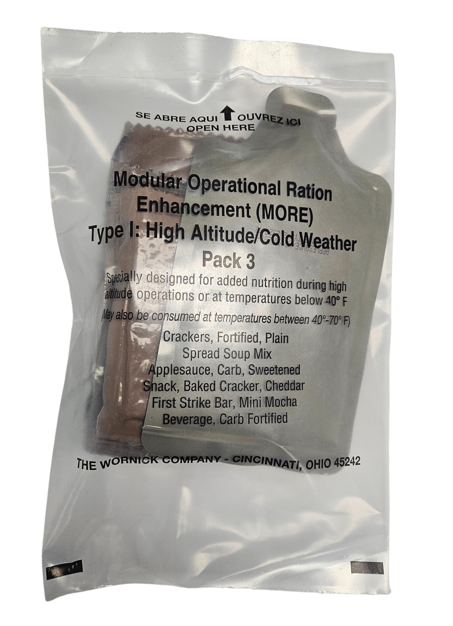 Authentic USGI M.O.R.E. (Modular Operational Ration Enhancement Food Packet) - Ration Supplement for MRE, FSR, MCW, HDR, HALAL, KOSHER or Other Rations - Approximately 1,000 Calories (Menu 3)