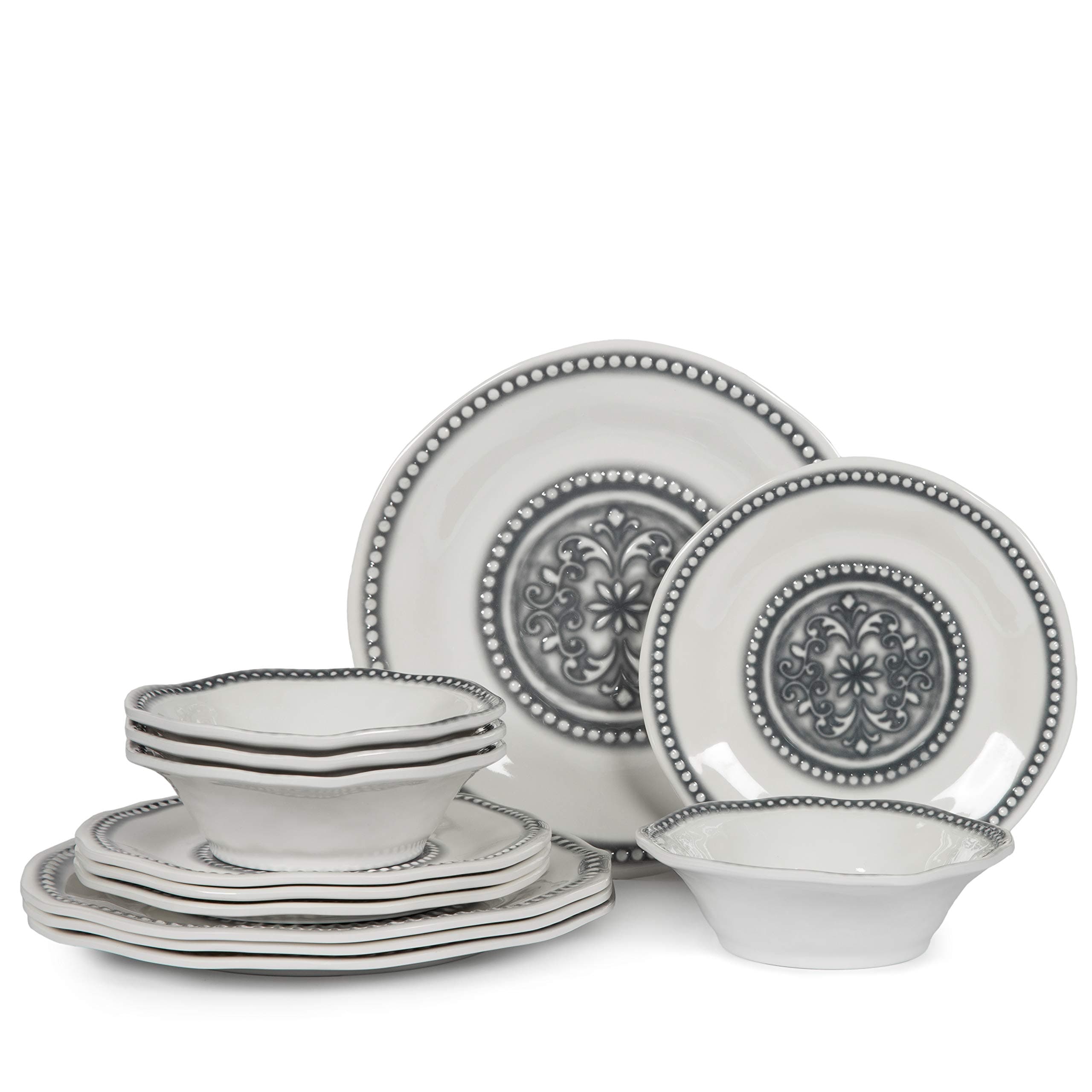 12pcs Melamine Dinnerware Set - Dinner Dishes Set for Indoor and Outdoot Use, Dishwasher Safe, Unbreakable, Durable