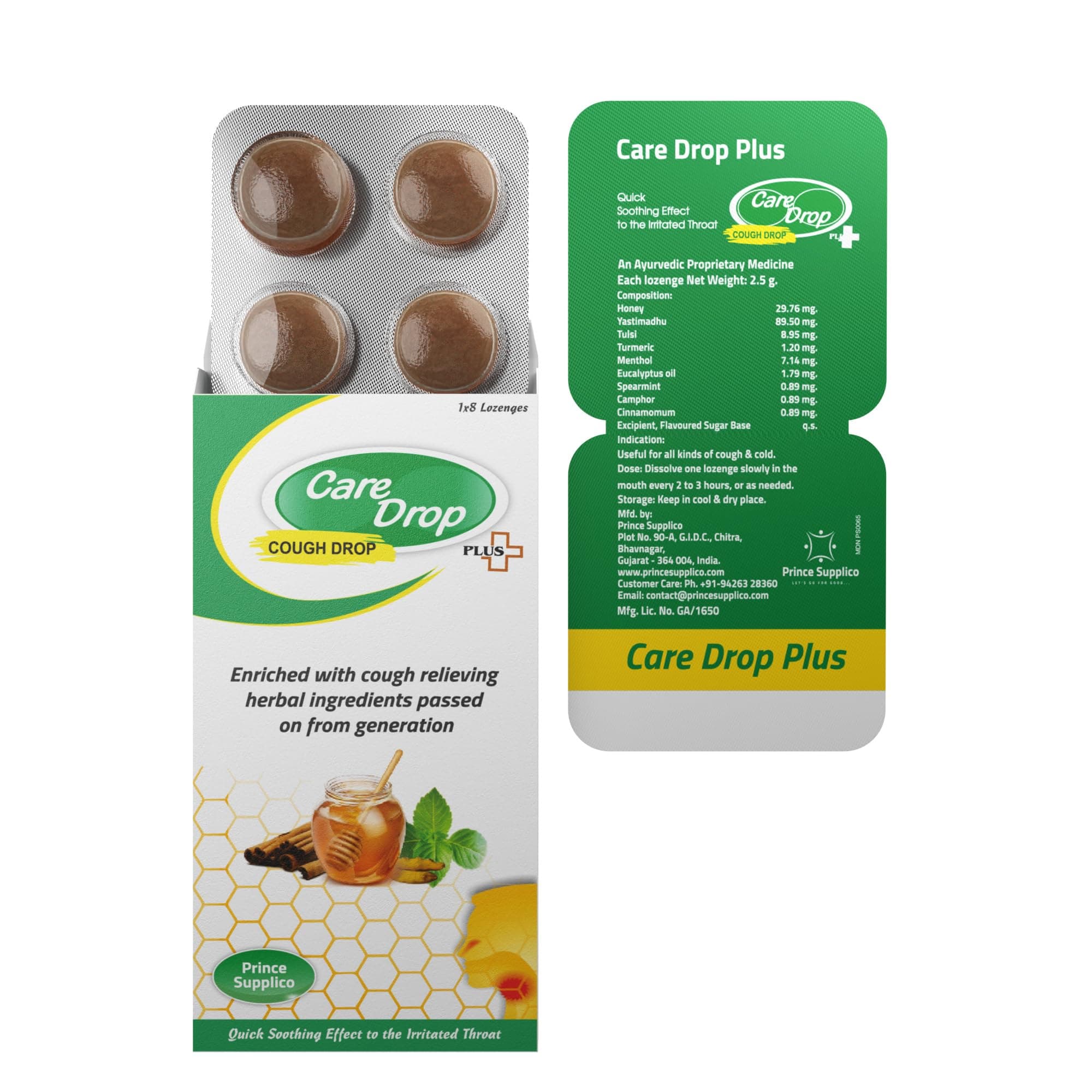 Care Drop Plus Multi Herb Ayurvedic Lozenges I 80 Lozenges, Relieves cough I Soothes the throat, (8 Tablets, Pack of 10)