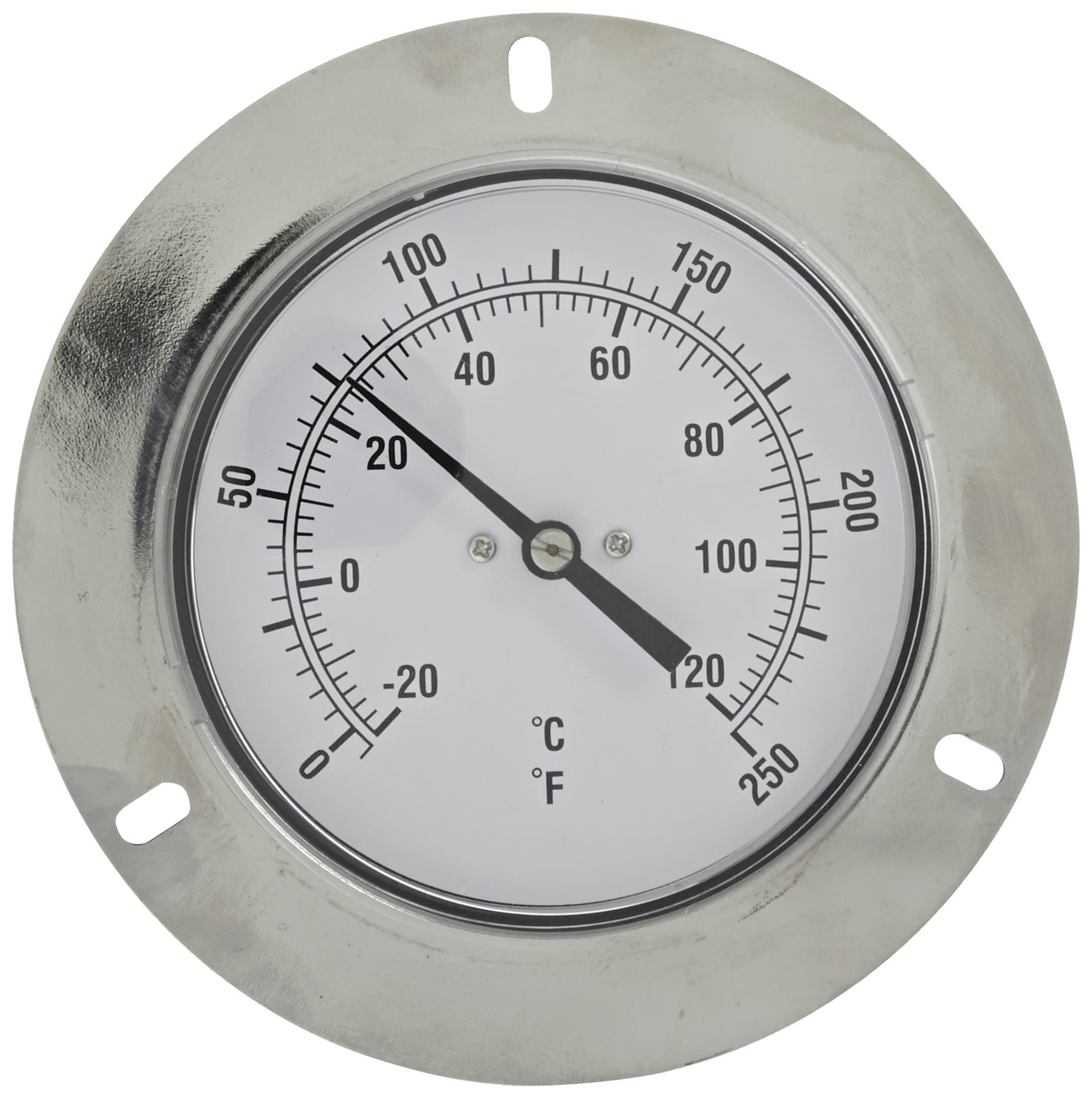 PIC Gauges V35WFF-250 Center Back Mount Wide Front Flange Thermometer Anti-Vibration Movement Dash Pot, SS Case/3" Plain Bulb, PC Lens, 3.5" Dial, 0/250° F, 5' Capillary