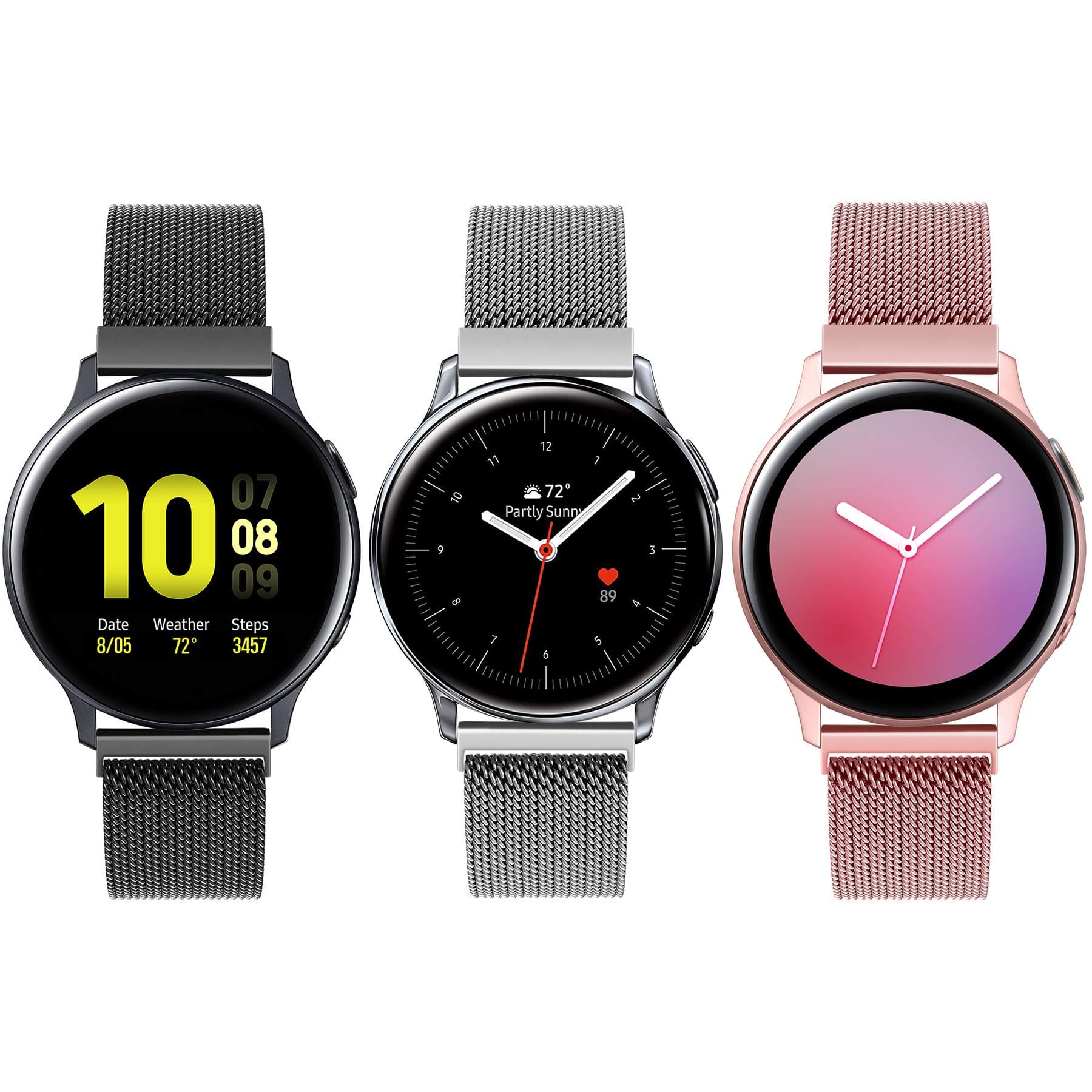 3 Pack Compatible with Samsung Galaxy Watch 4 40mm 44mm/Active 2/Active/Galaxy Watch 3 41mm Bands,20mm Adjustable Stainless Steel Mesh Loop Replacement Watch Band Wristband Strap