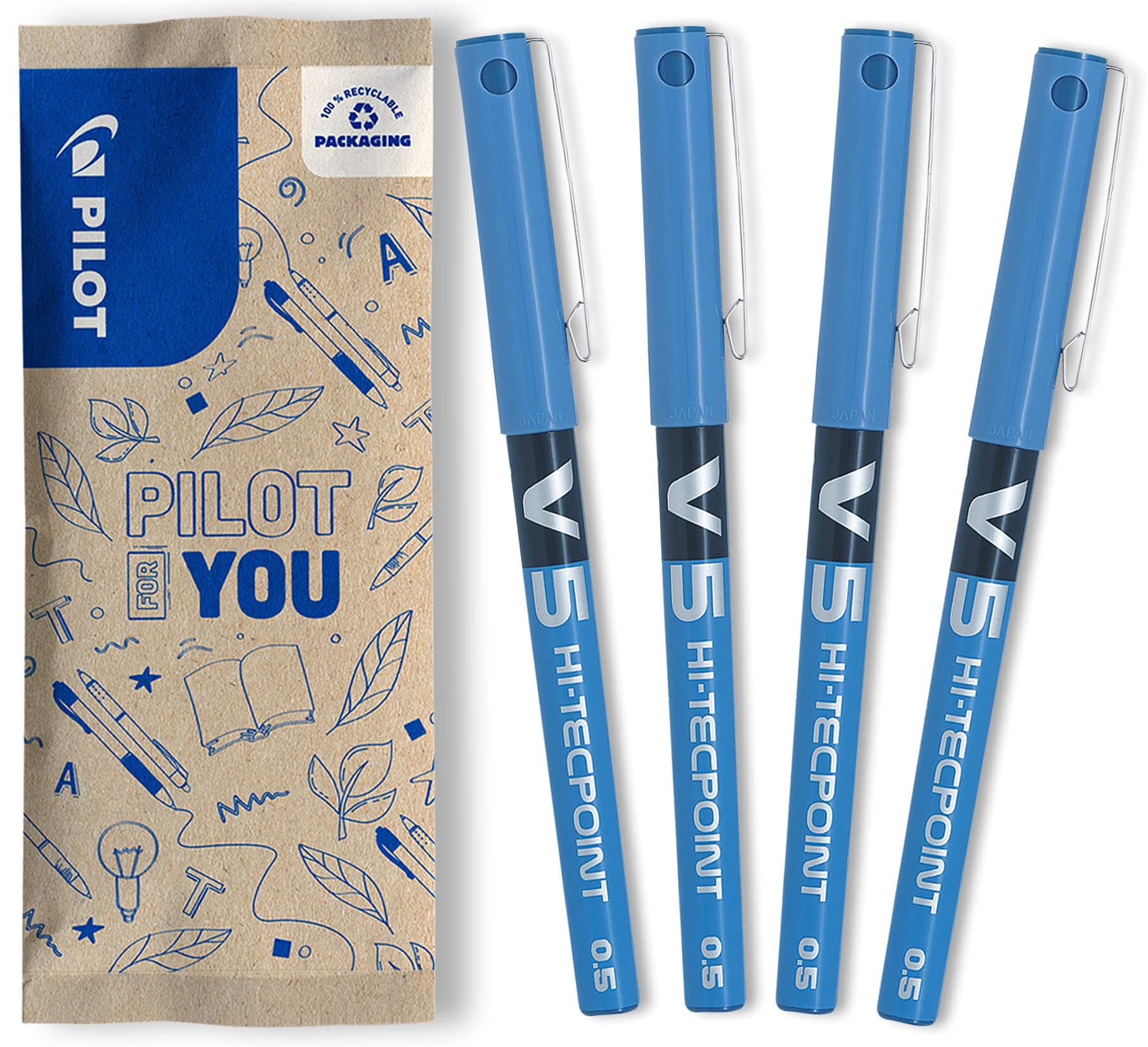 Set of 4 V5 Liquid Ink Rollerball 0.5mm - Blue - Fine Tip