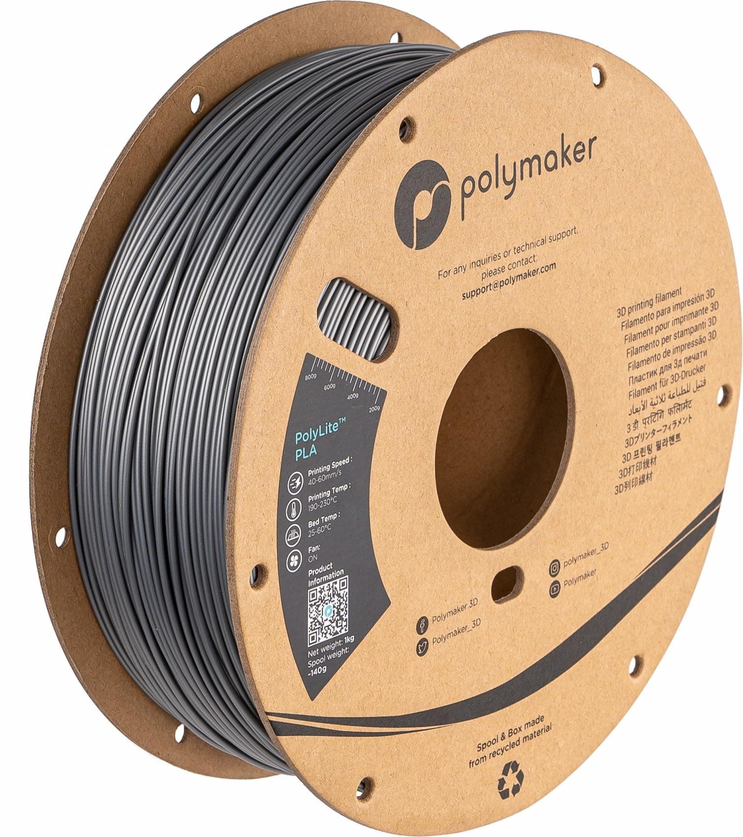 Polymaker PLA Filament, Steel Grey 3D Printing PLA Filament 1.75mm 1kg - PolyLite 3D Printer PLA Filament, Dimensional Accuracy +/- 0.03mm, Compatible with Most 3D Printer, Steel Grey