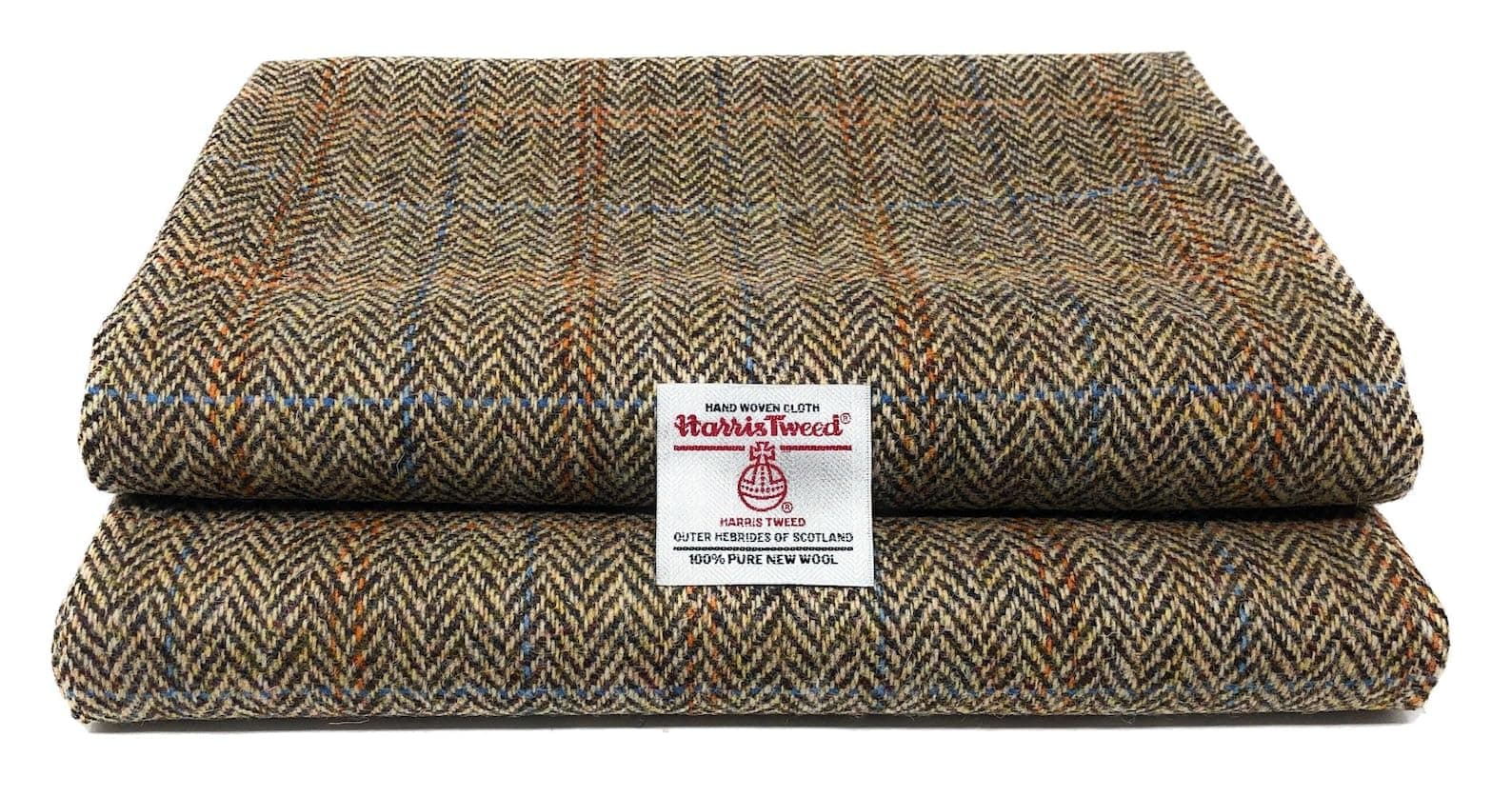 Traditional Brown Herringbone Harris Tweed Pure Wool Woven Fabric with Authenticity Labels (50 x 30cm)