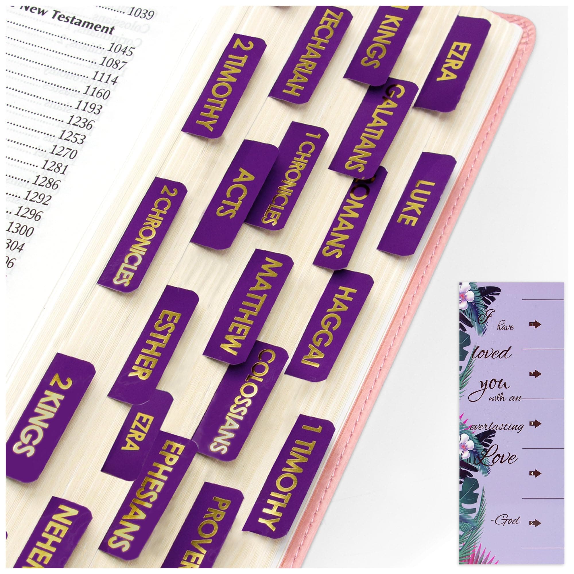 Collhurd 120 Pcs Bible Tabs for Study Bible, New & Old Testament Tabs Matte Laminated Bible Book Tabs Bible Journaling Supplies for Women(Large Print, Easy to Read) (Purple)
