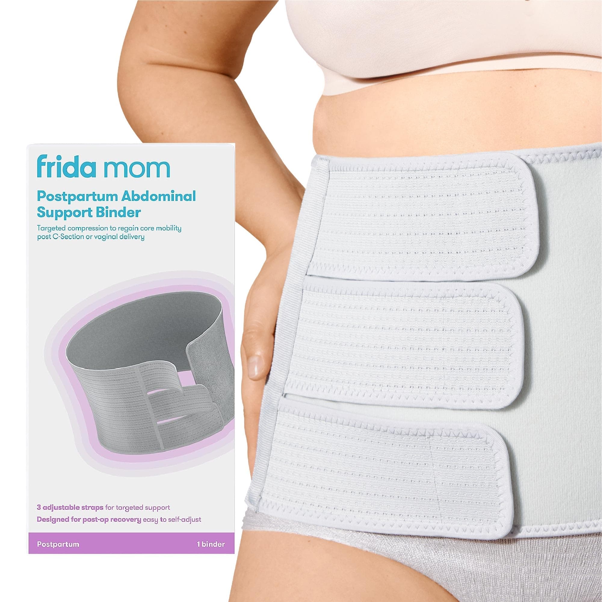 Frida Mom Postpartum Abdominal Support Binder | Natural Delivery & C-Section Recovery | 9" High Adjustable Compression Wrap, One Size