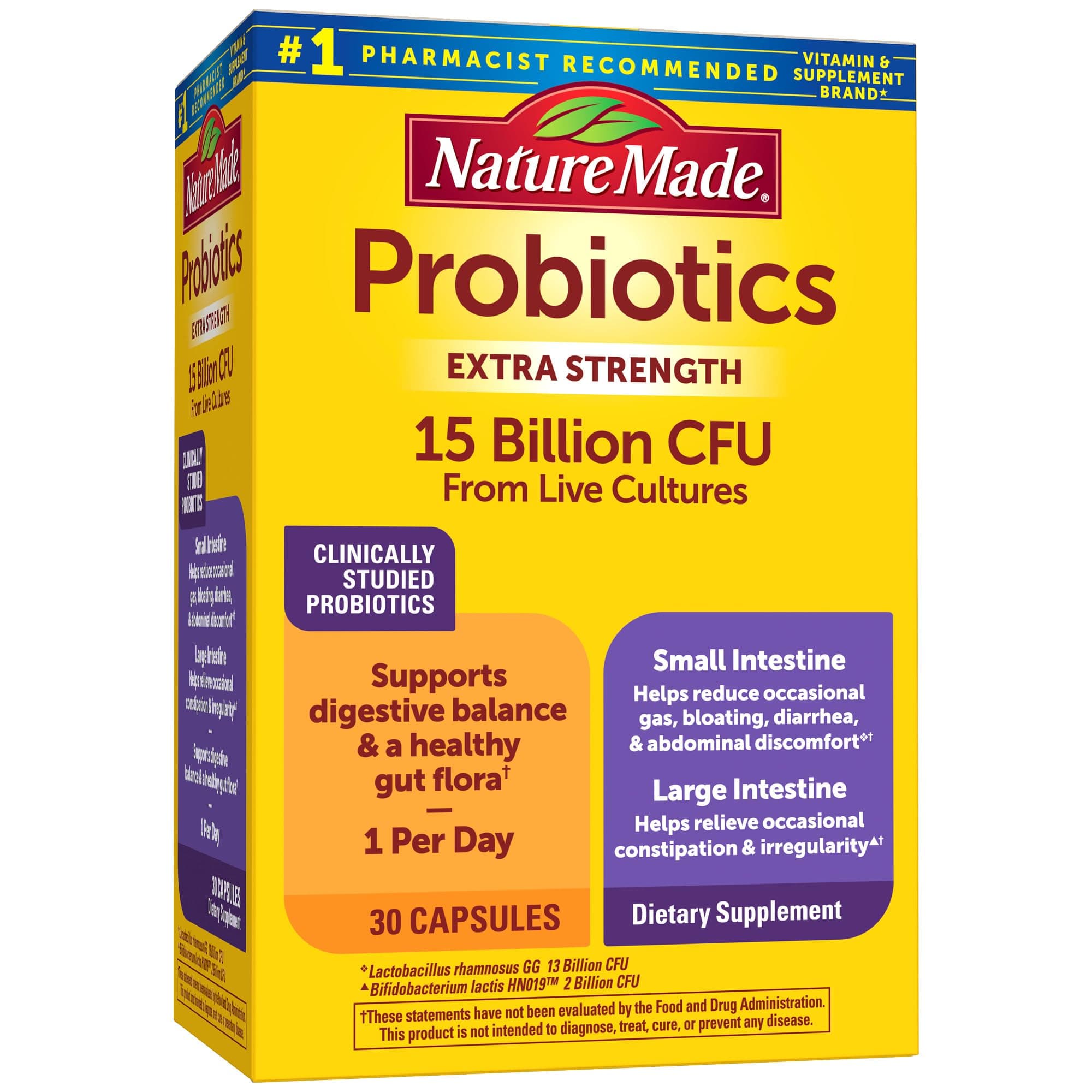 Probiotics for Digestive Health Extra Strength 15 Billion CFU from Live Cultures, Probiotics for Women and Men, 30 Probiotic Capsules, 30 Day Supply