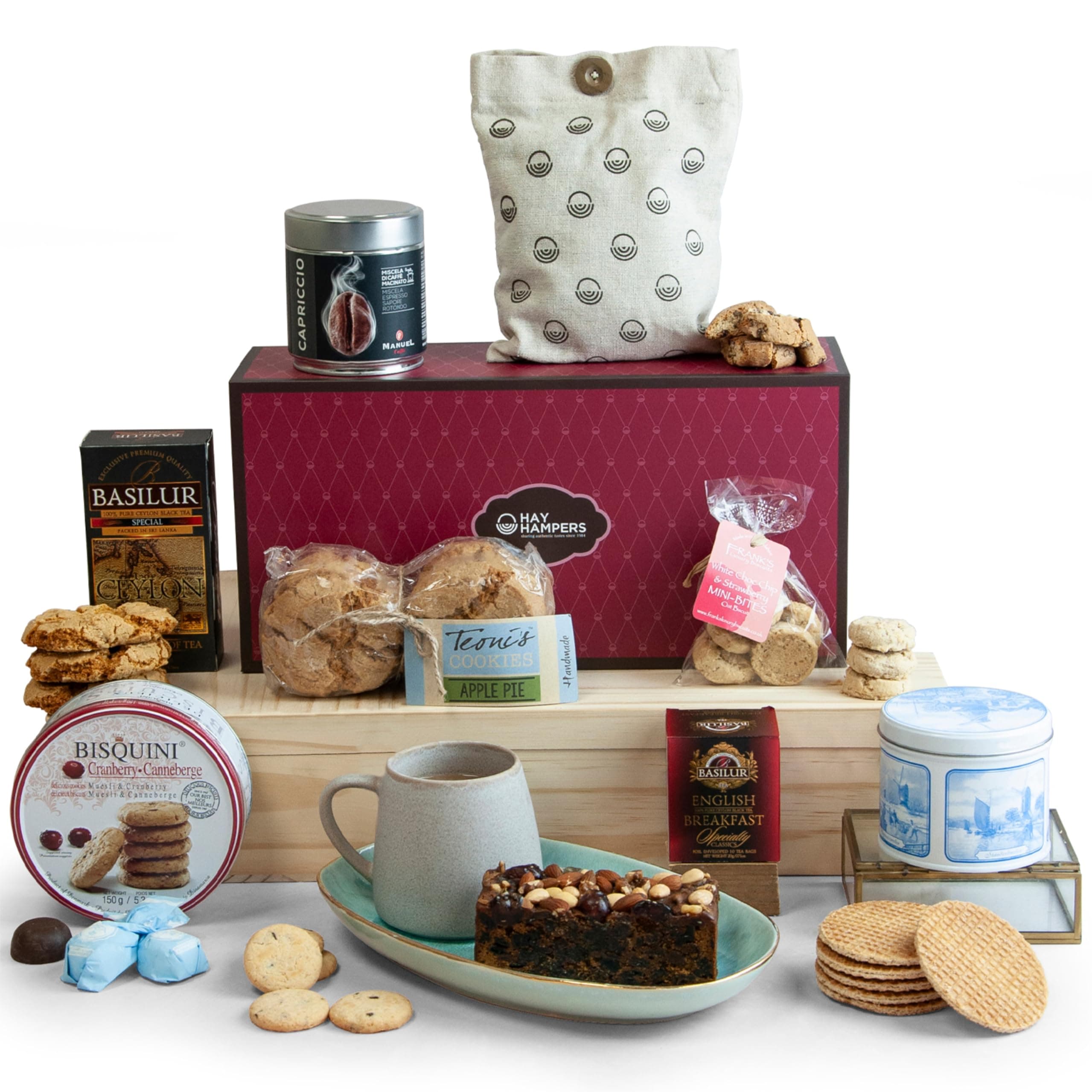– Ultimate Luxury Afternoon Tea Hamper For 2 - Fruit Cake, Cookies, Italian Coffee, Pralines, Tea & Biscuits Gift Set - Food Hamper for Birthdays, Anniversary, Thank You Gifts - by Hay Hampers