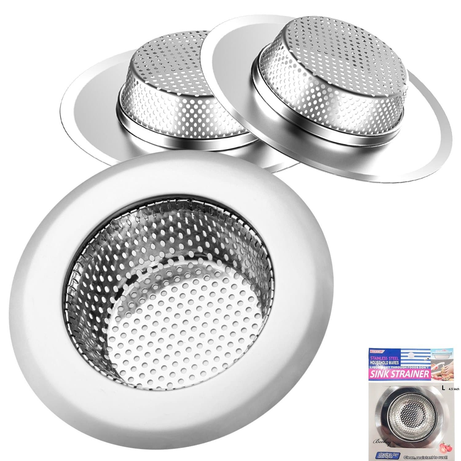 Stainless Sink Strainer,Beokey Kitchen Drain Filter Strainer, Sink Basket Set, Large Wide Rim 4.5” Fits Kitchen,Bathroom,Bath, Shower,Tolite