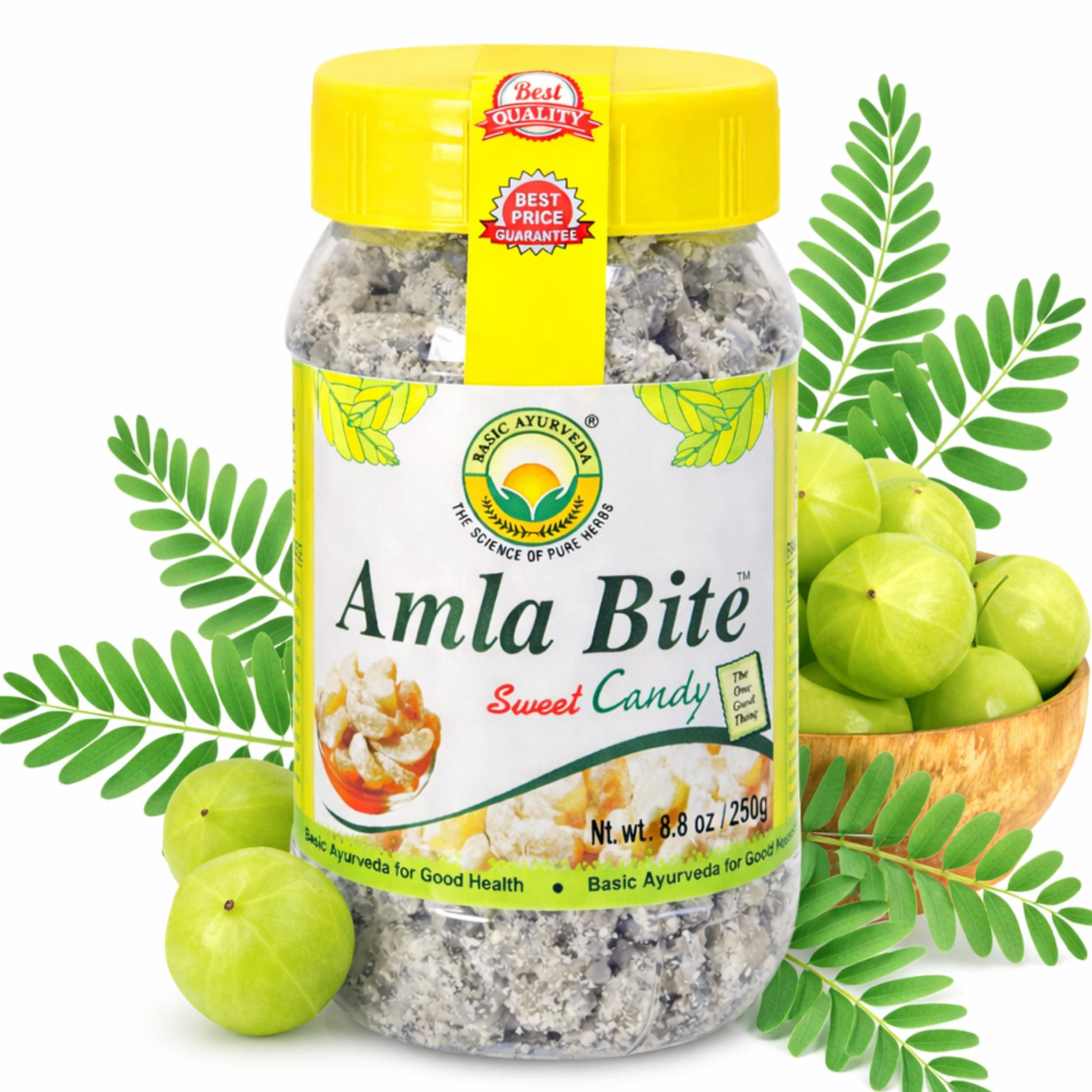 Basic Ayurveda Amla Bite Sweet Candy | 8.82 Oz/250g | Sweet & Sour Flavor | Dried Indian Gooseberry Fruit Treat | Soft & Chewy | Natural Source of Vitamin C | Vegan & Gluten-Free