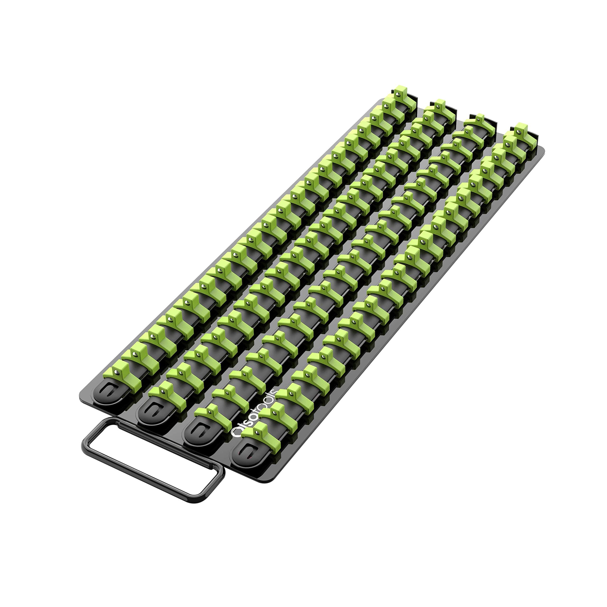 Portable Socket Organizer Tray - Black Rails with Green Clips - Holds 80 Sockets - Professional Quality Socket Holder - Part 1024