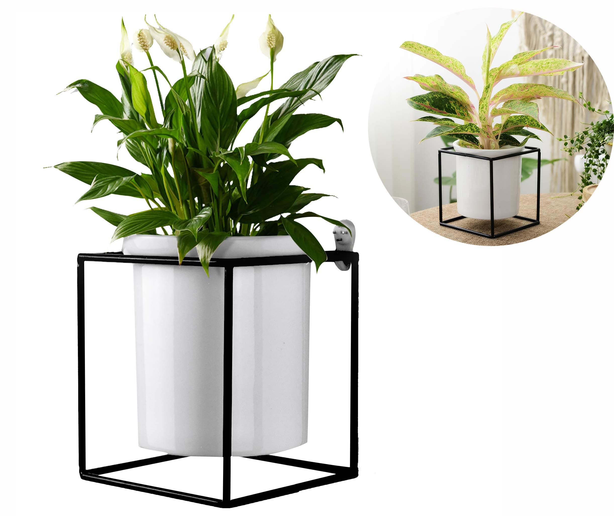 Modern Wall Planter with Stand 5 Inch Standing/Hanging Planter Ceramic Pot Indoor Plant Holder for Wall Decor