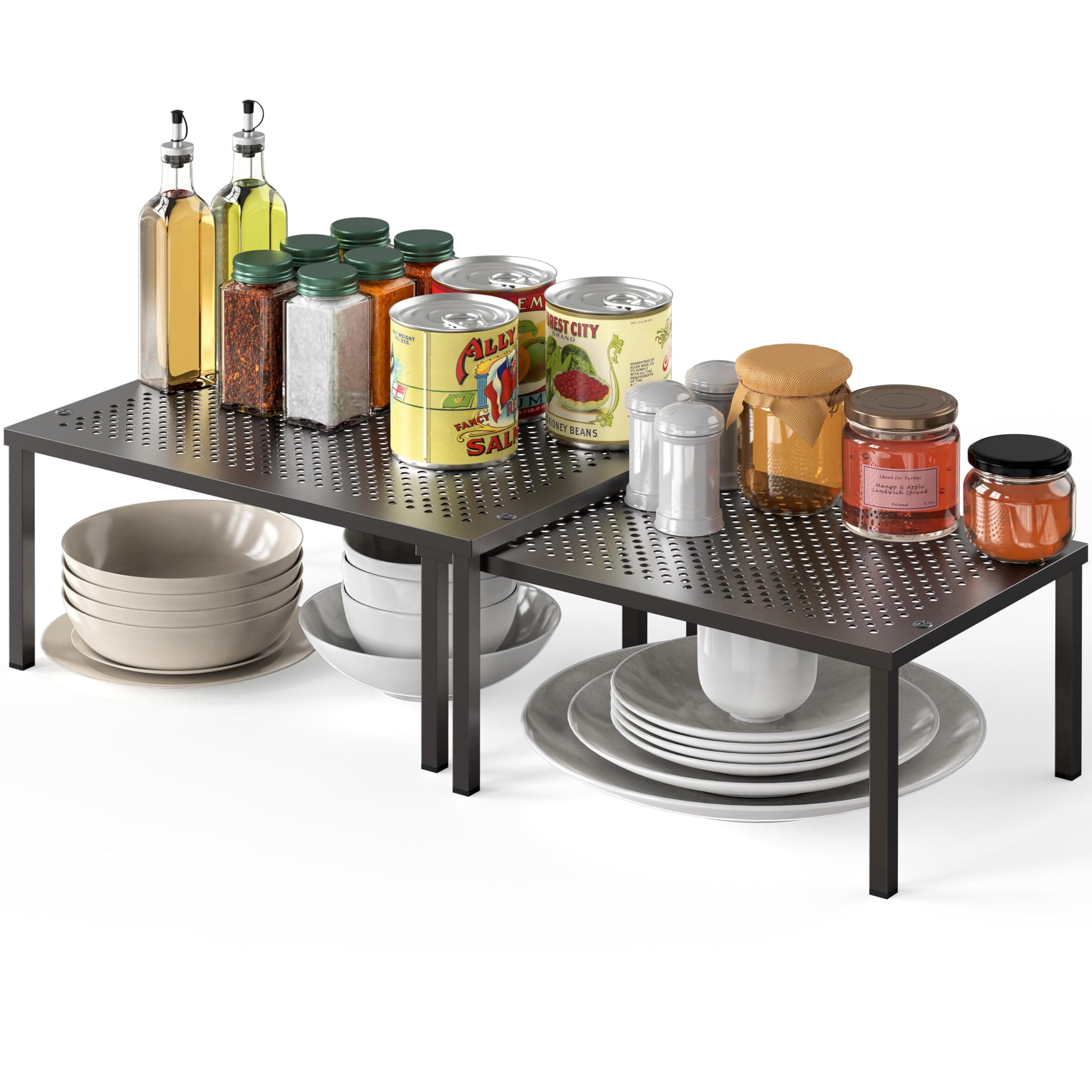 Simple Houseware Expandable Stackable Cabinet and Counter Shelf Organizer with Steel Surface, 9" D x 12.75" W x 5.9" H, Bronze