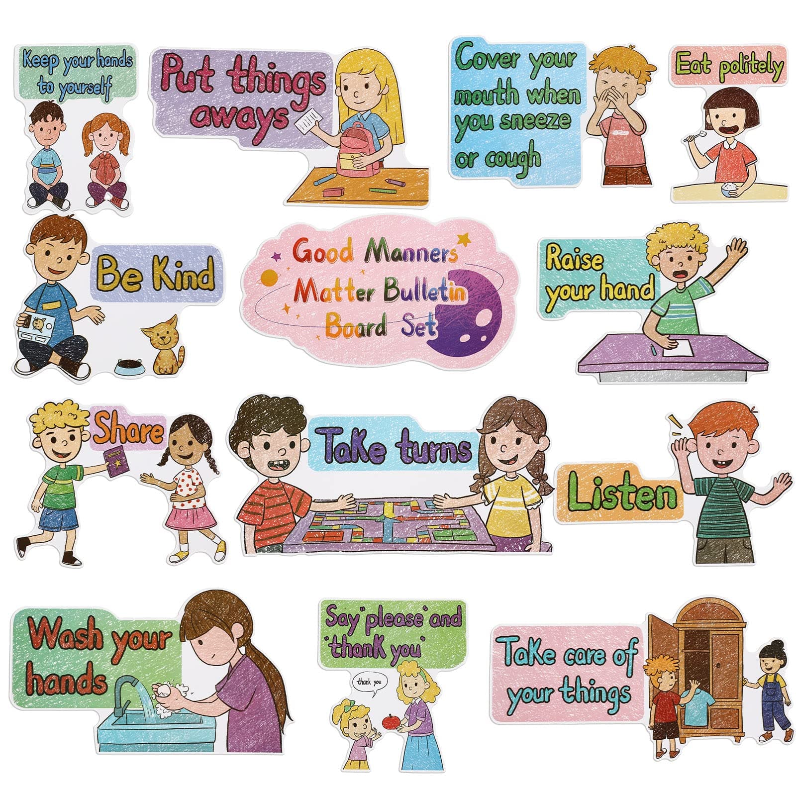 Geyee Classroom Rules Educational Posters for Kindergarten Preschool, Pack of 13
