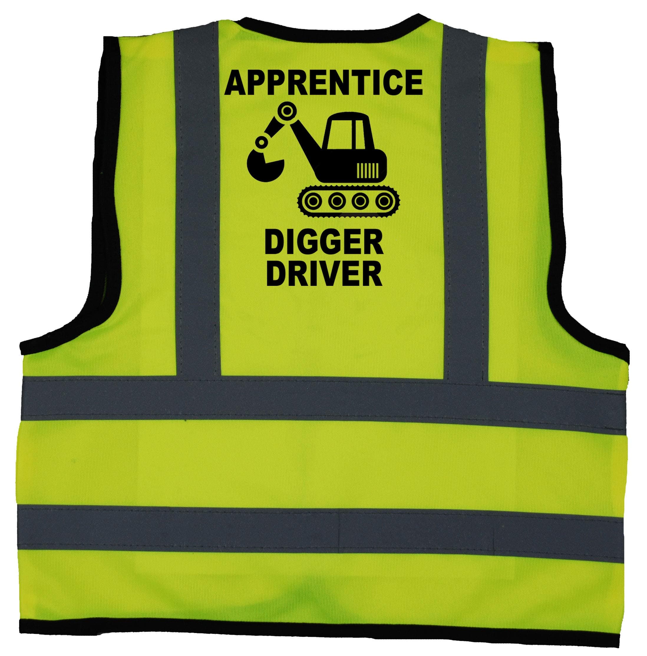Apprentice Digger Driver Baby Children Kids Hi Vis Safety Jacket Vest Sizes 0 to 8 Years Optional Personalised On Front