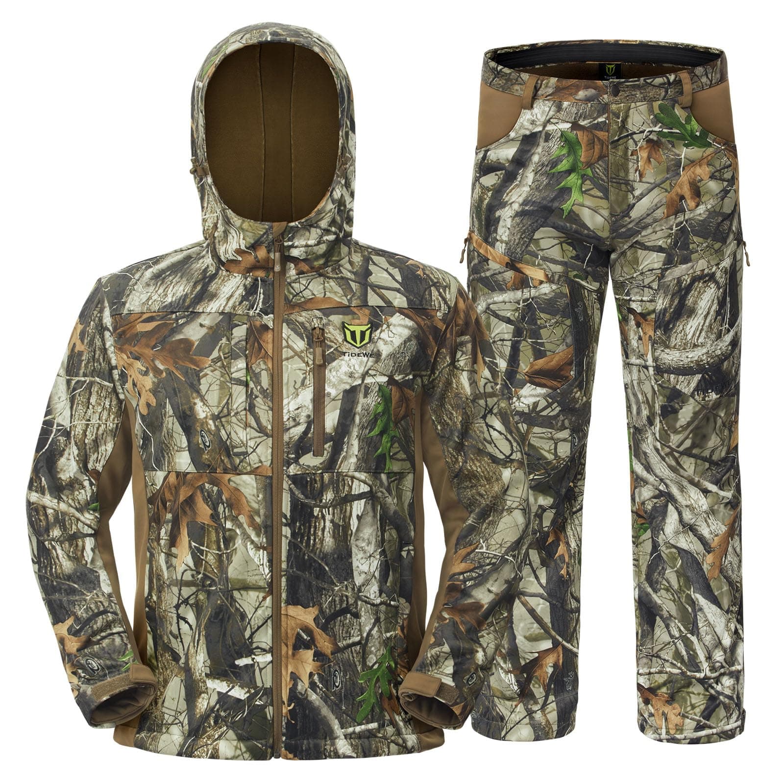 TIDEWE ハンティングウェア メンズ フリース裏地 安全ストラップ 防水 静音 ハンティングジャケットとパンツ