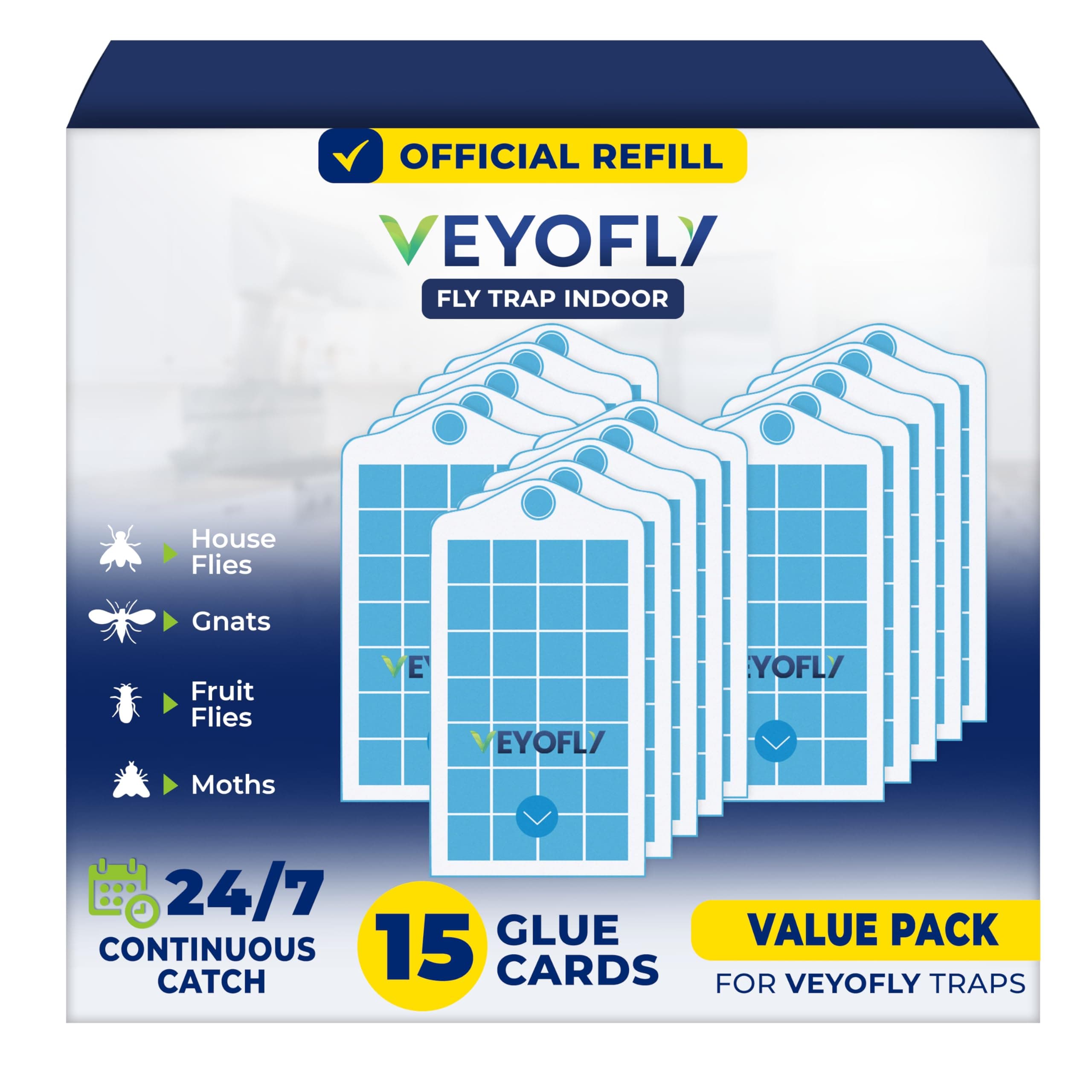 Fruit Fly Traps for Indoors Refill, Gnat Traps For House Indoor, Fly Catcher Indoor, Fly Traps Indoors, Fly Trap, Plug in Catch for Fruit Flies, Moths, Gnats, Mosquito(Pack of 15 Refills)