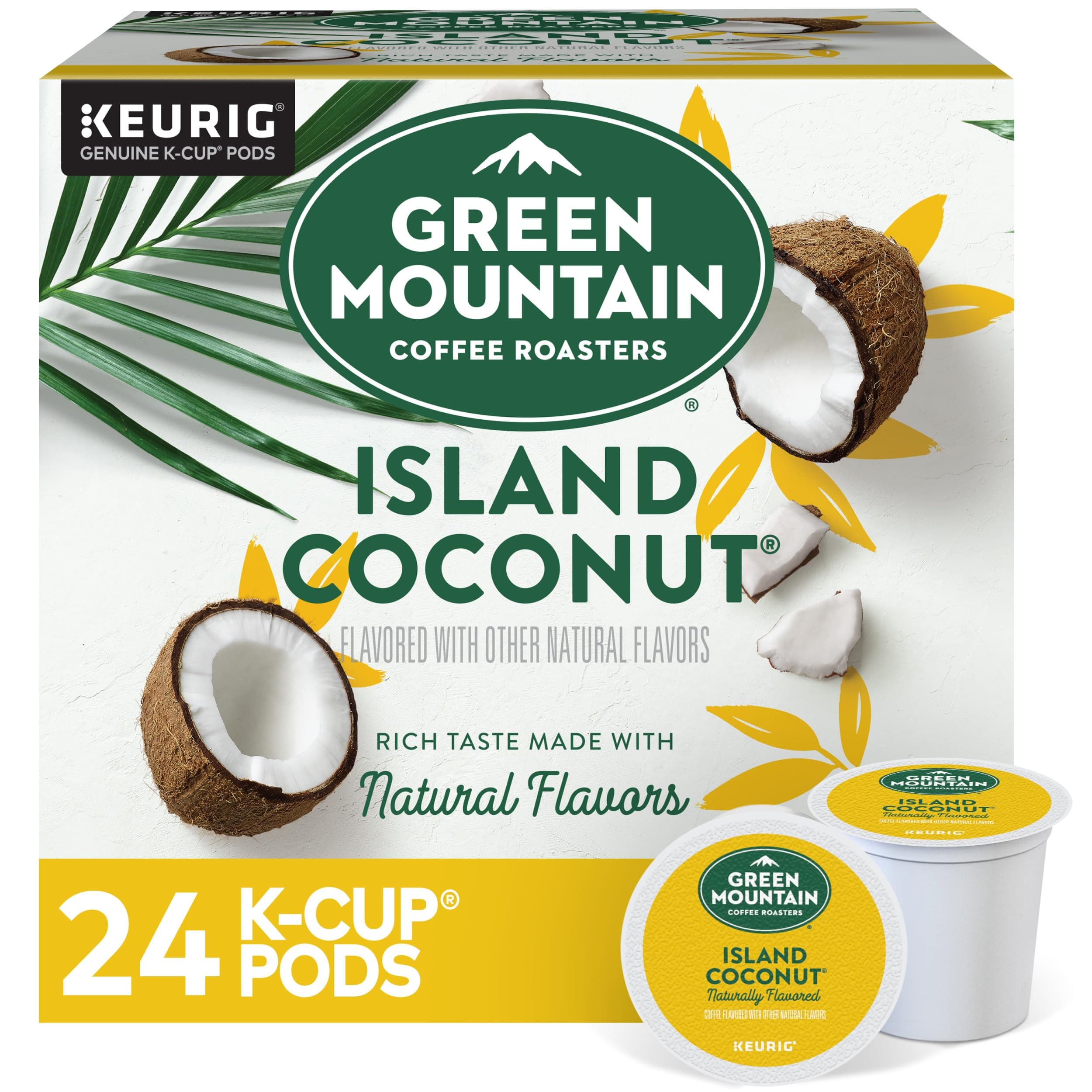 Green Mountain Coffee Roasters Island Coconut, Single-Serve Keurig K-Cup Pod, Flavored Light Roast Coffee, 24 Count (Pack of 1)
