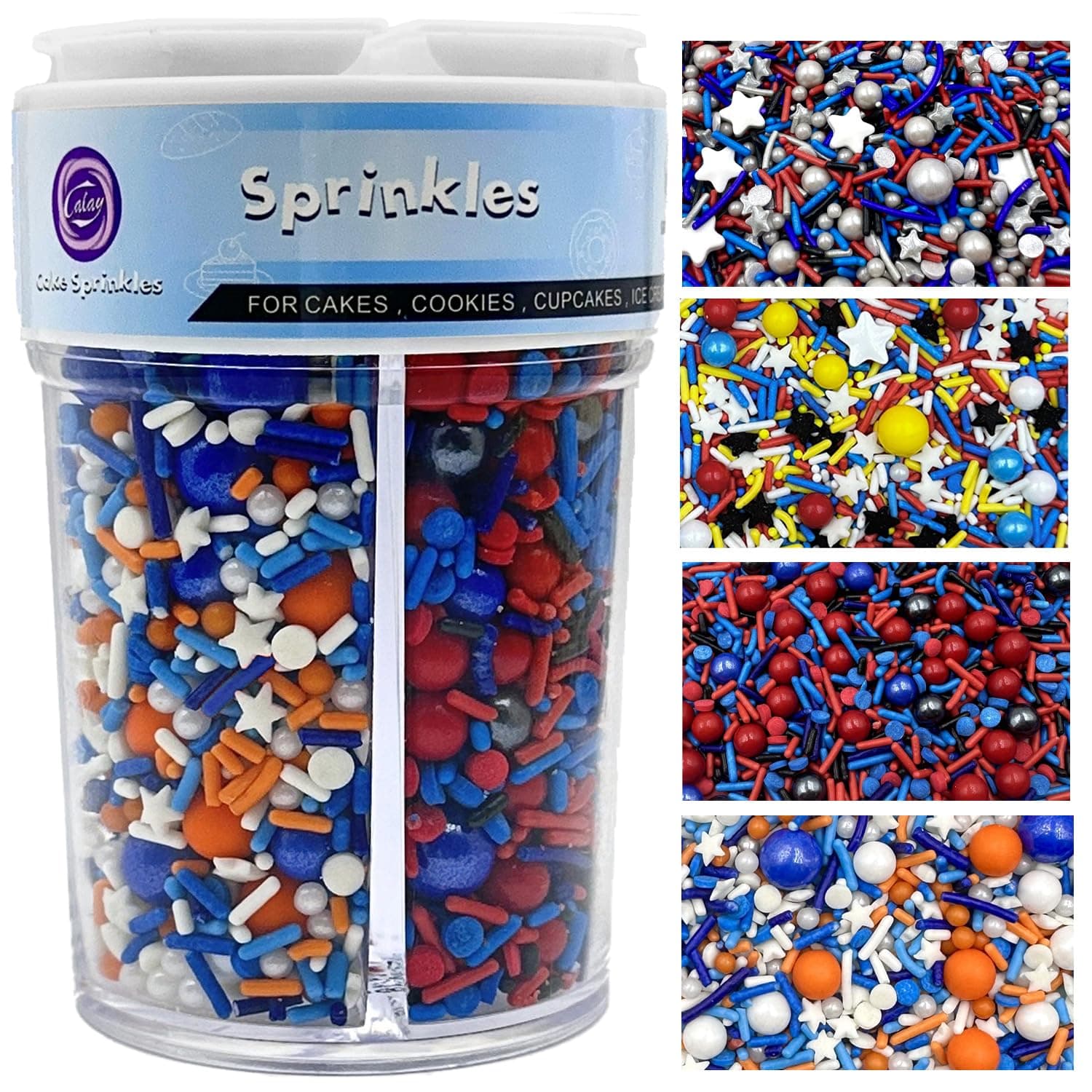 Sprinkles for Cake Decorating, Fancy Red Blue White and Orange Pearl Star Jimmies Cake Sprinkles Mix for Cookie Baking Ice Cream Cupcake