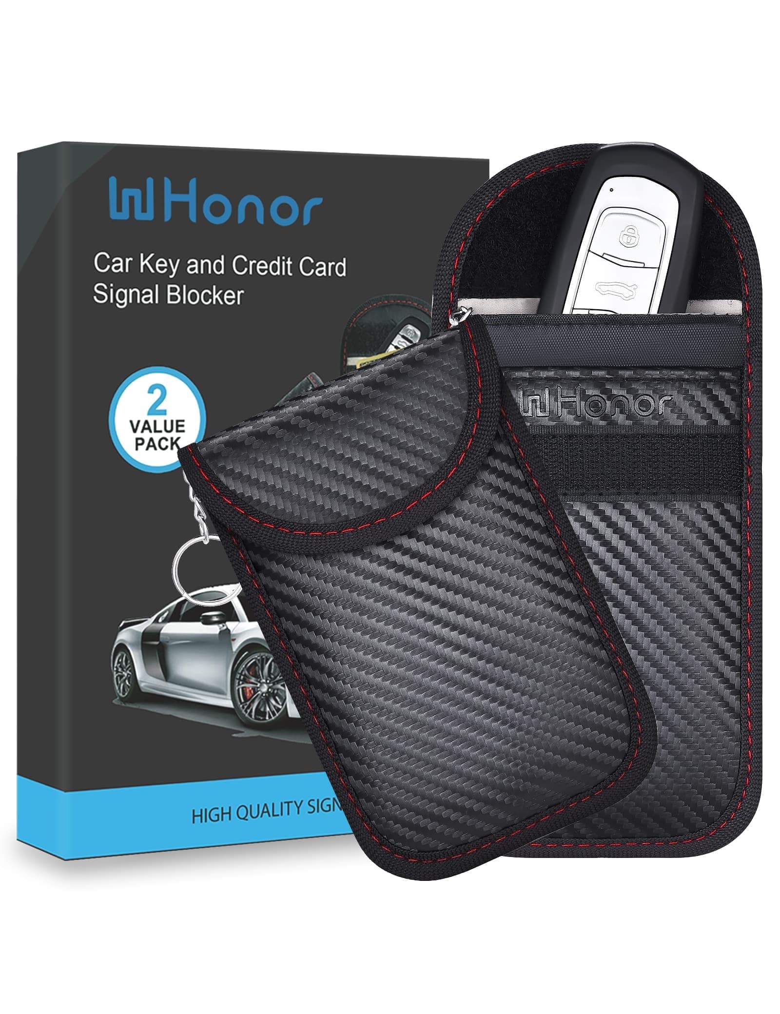 WHonor 2 Pack Car Key Signal Blocker Pouch, Faraday Pouch, Keyless Signal Blocking Key Case, Rfid Blocker Bag for Car Security