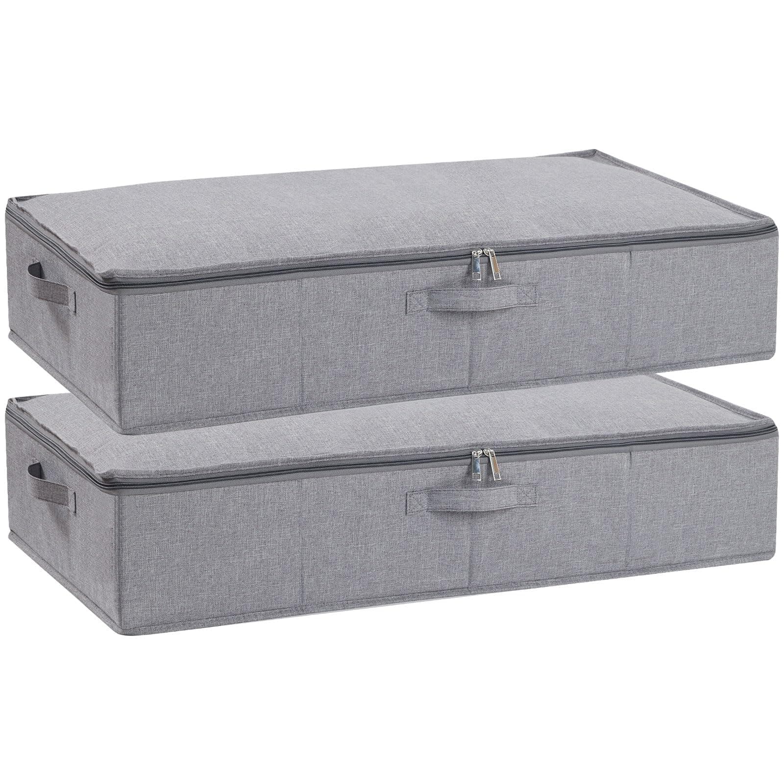 Under Bed Storage Box with Lid, Foldable Wardrobe Organiser with Reinforced Handles, for Blanket, Sheets, Clothing, Shoes, Grey, 2-Pack, 80×40×15 cm