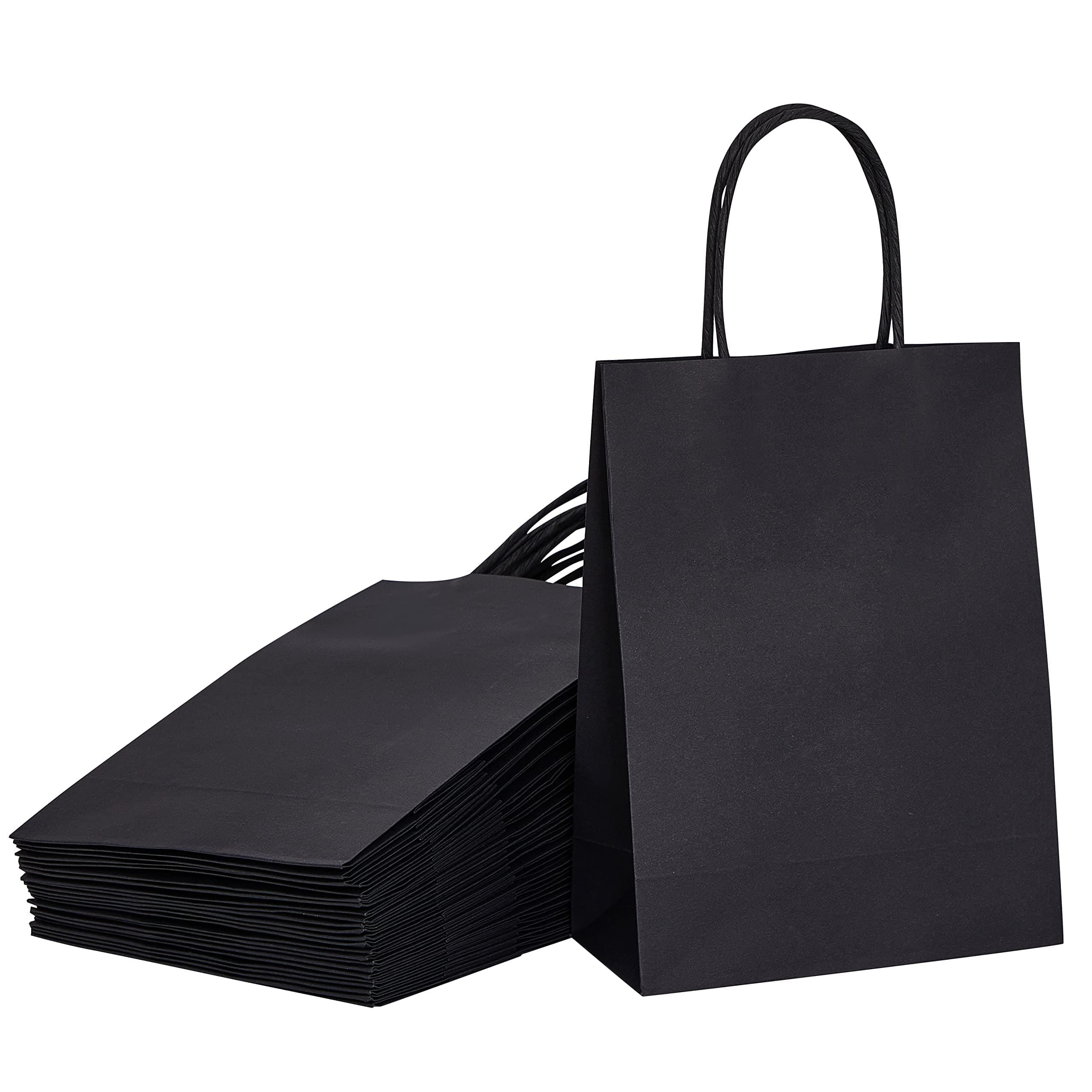 SUNCOLOR 24 Pack 9" Small Black Gift Bags With Handle for Halloween/Party Favor Bags/Goodie Bags(Black)