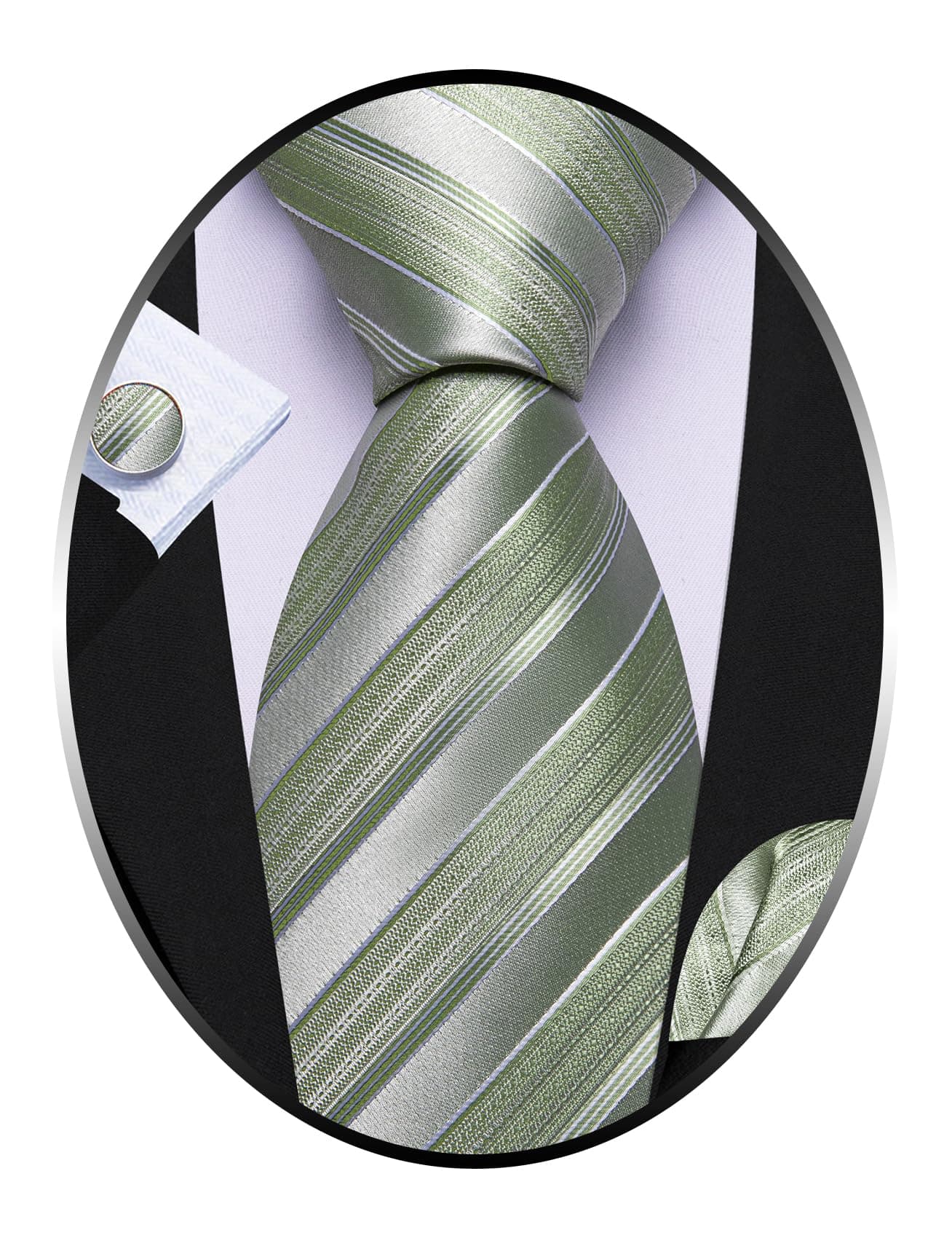 Tie Sets for Men Silk Stripe Necktie Woven Checkered Handkerchief Cufflinks Formal Business Wedding