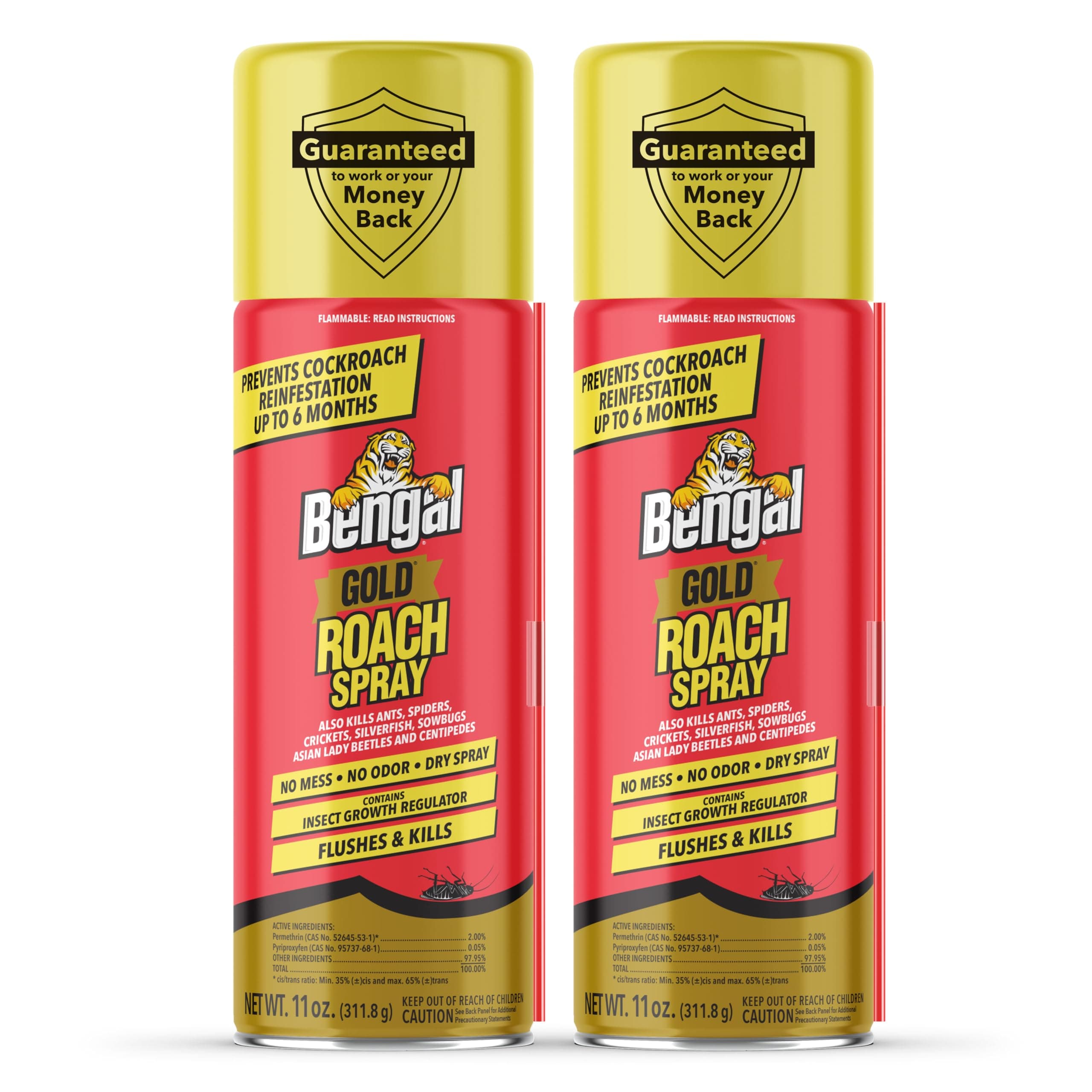 Bengal Gold Roach Spray - Odorless, Stain-Free Bug Spray for Home - Prevents Reinfestation for Up to 6 Months - 11 oz, 2 Pack