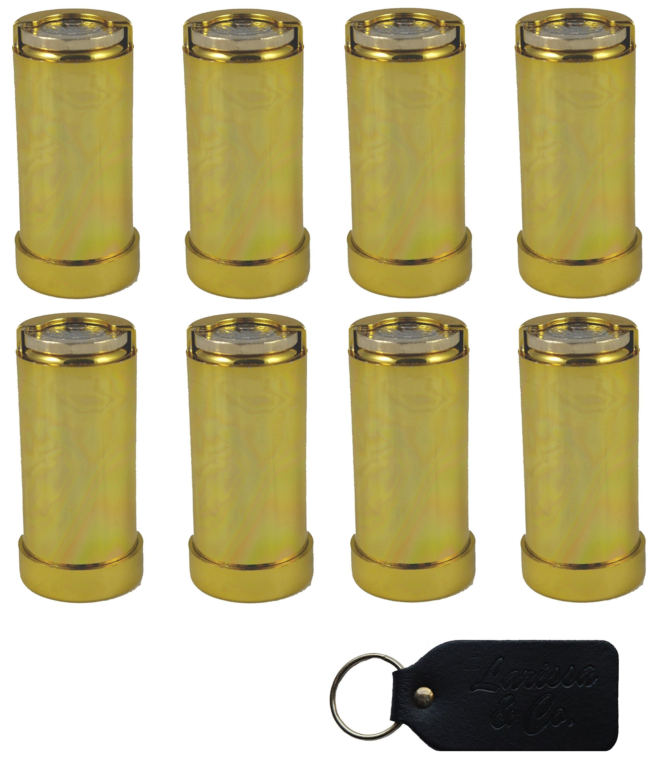 8 (Eight) x One Pound £1 Coin Holder Gadget Holds Up to 15 Coins Gold Coloured and Real Leather Larissa & Co Keyring
