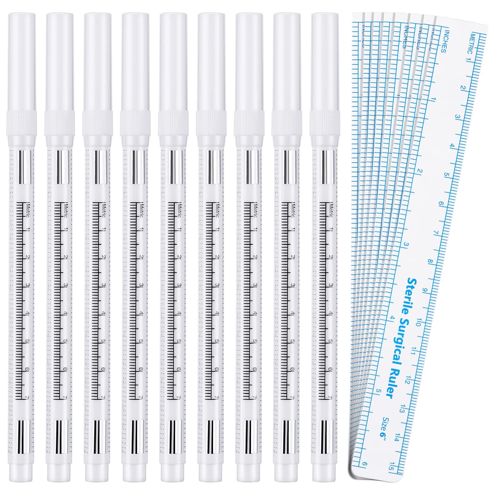 8 Pieces Microblading Marker Pen with Paper Ruler Skin Marker Eyebrow Permanent Makeup Position Mark Tools Stencil Pen for Eyebrow Lips Skin (White, Single Head)