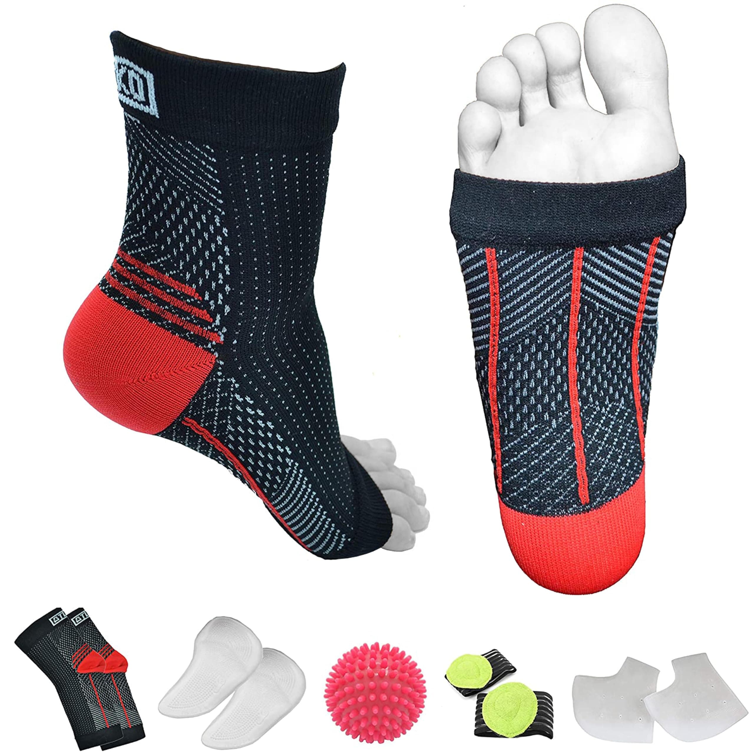 Atlecko Plantar Support & Relief Socks Kit - 11-Pieces, 2 PAIRS Plantar Fasciitis Socks - Comfortable Quality Compression (S/M)