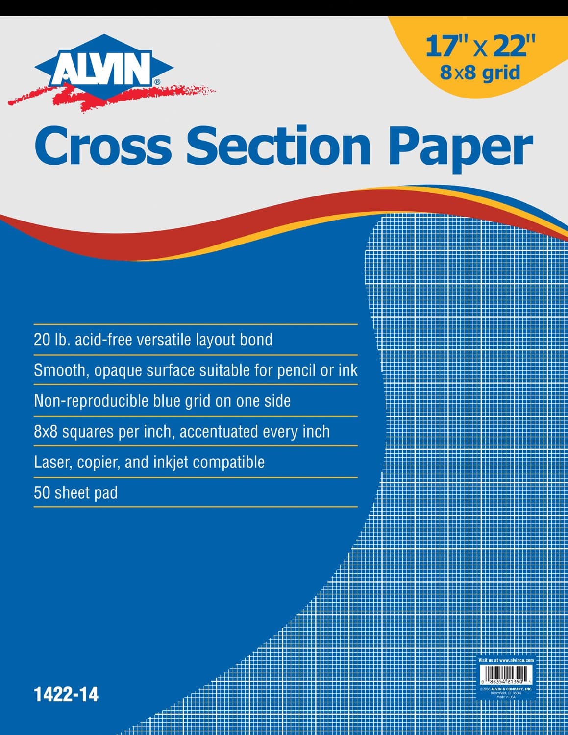 ALVINCross Section Graph Paper Pad 17" x 22" Model 1422-14 Drafting and Graph Paper Suitable for Pencil and Ink Printer Compatible 8" x 8" Grid - 50 Sheet Pad 17" x 22"