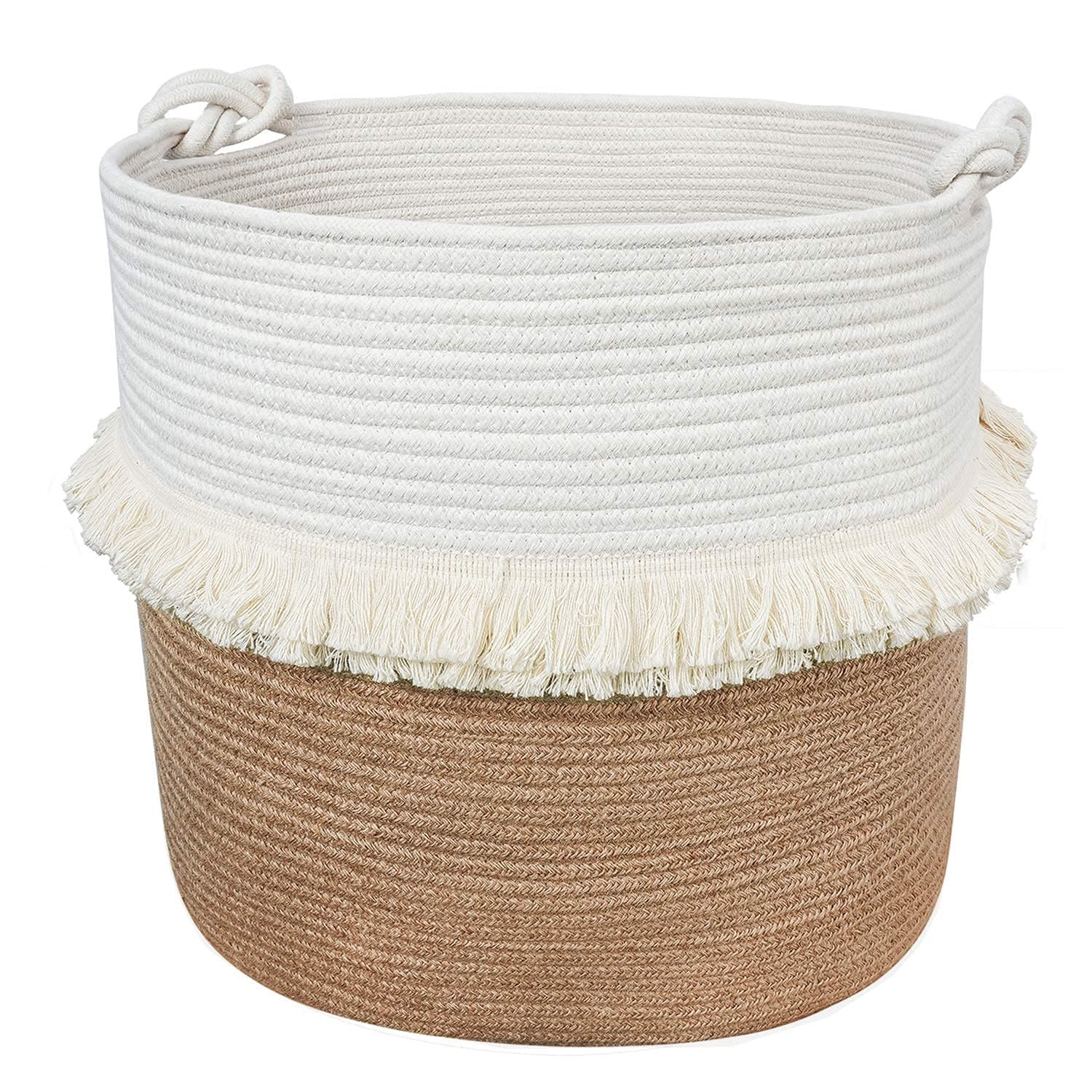 CherryNow Large Woven Storage Baskets – 16'' x 16'' Cotton and Jute Rope Decorative Hamper for Nursery, Toys, Blankets, and Laundry, Cute Tassel Nursery Decor - Home Storage Container