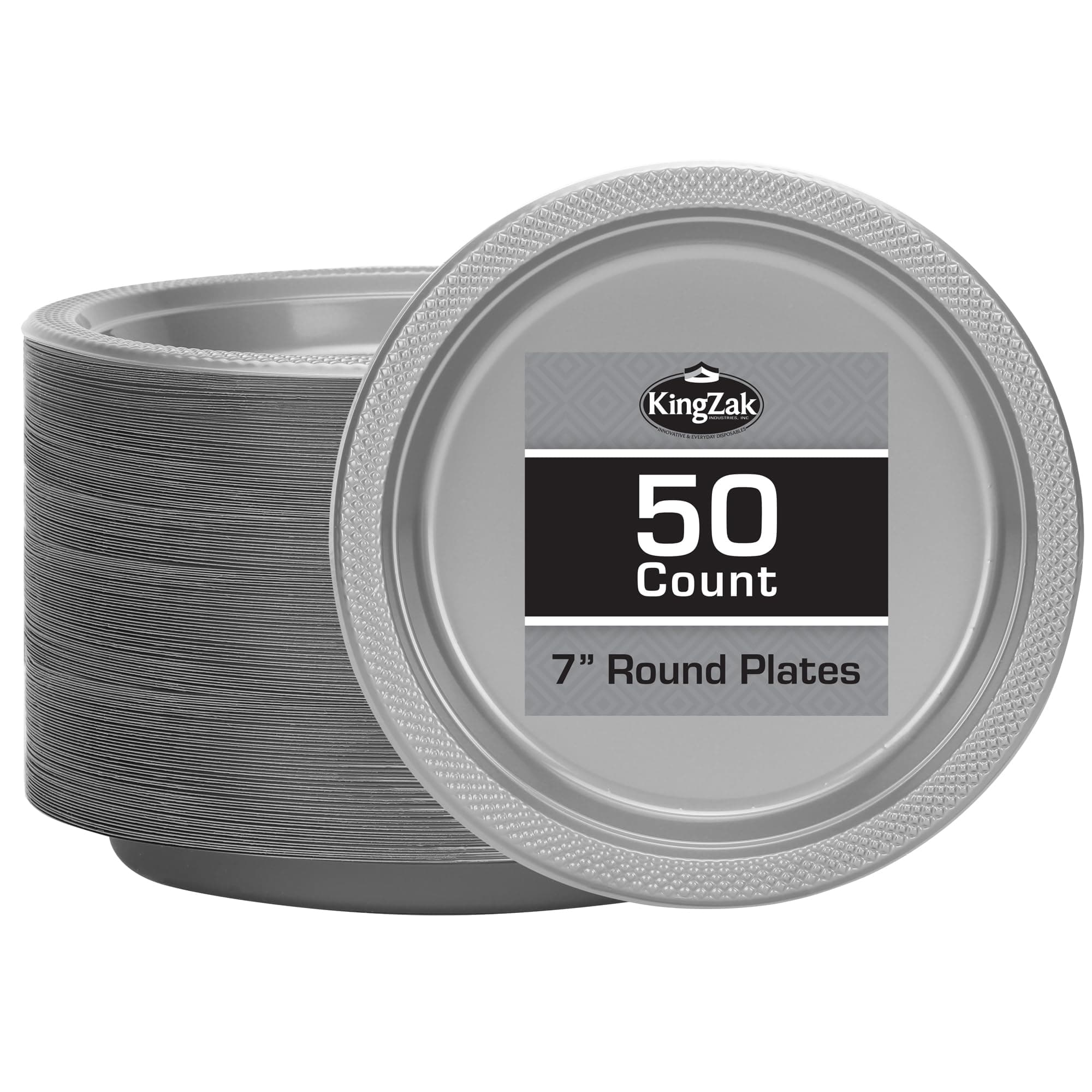 Hanna K. Signature Silver Solid Color Premium Heavy Weight Plastic Appetizer Plate (7") 50 Count - Elegant & Durable, Perfect for Parties, Weddings & Everyday Use