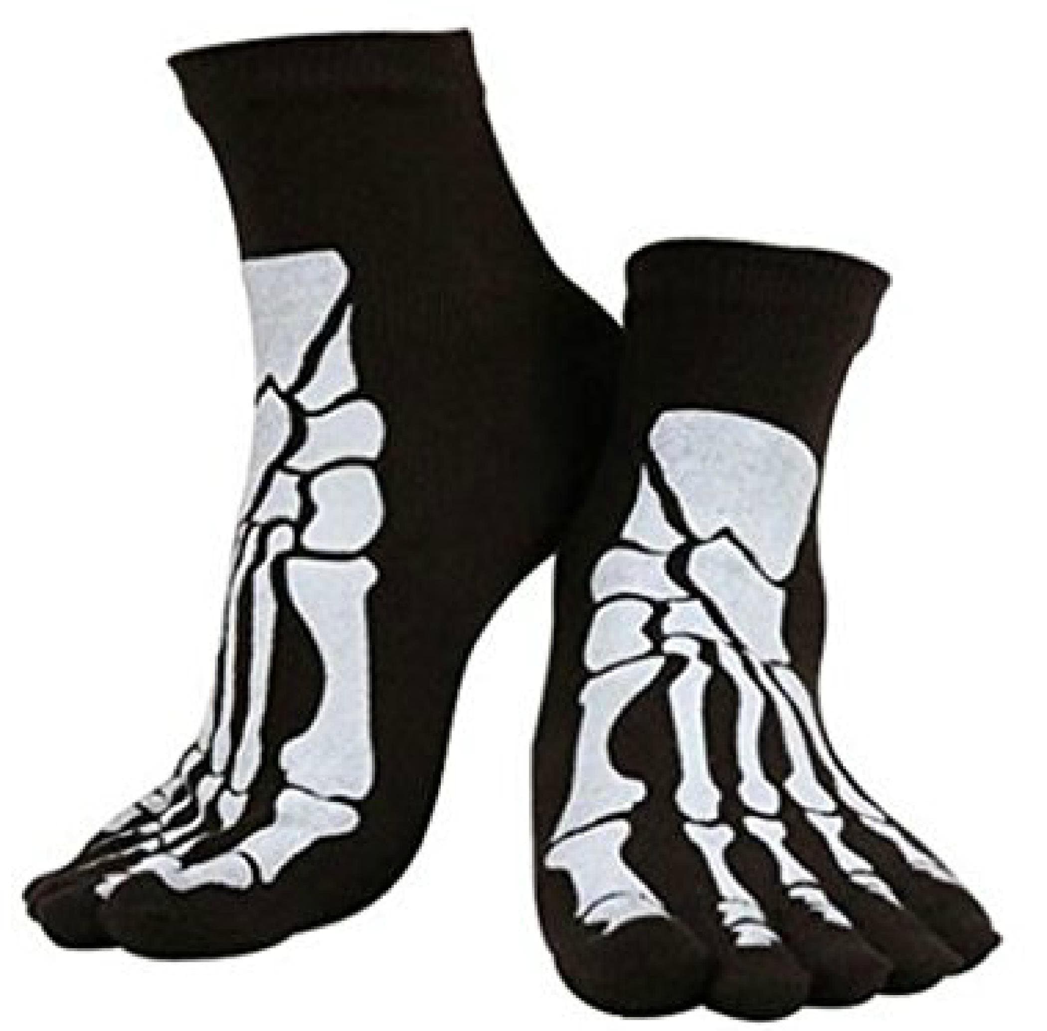 Skeleton Bones 5 Toe Punk Socks Black, 6-11 Womens 9 Mens