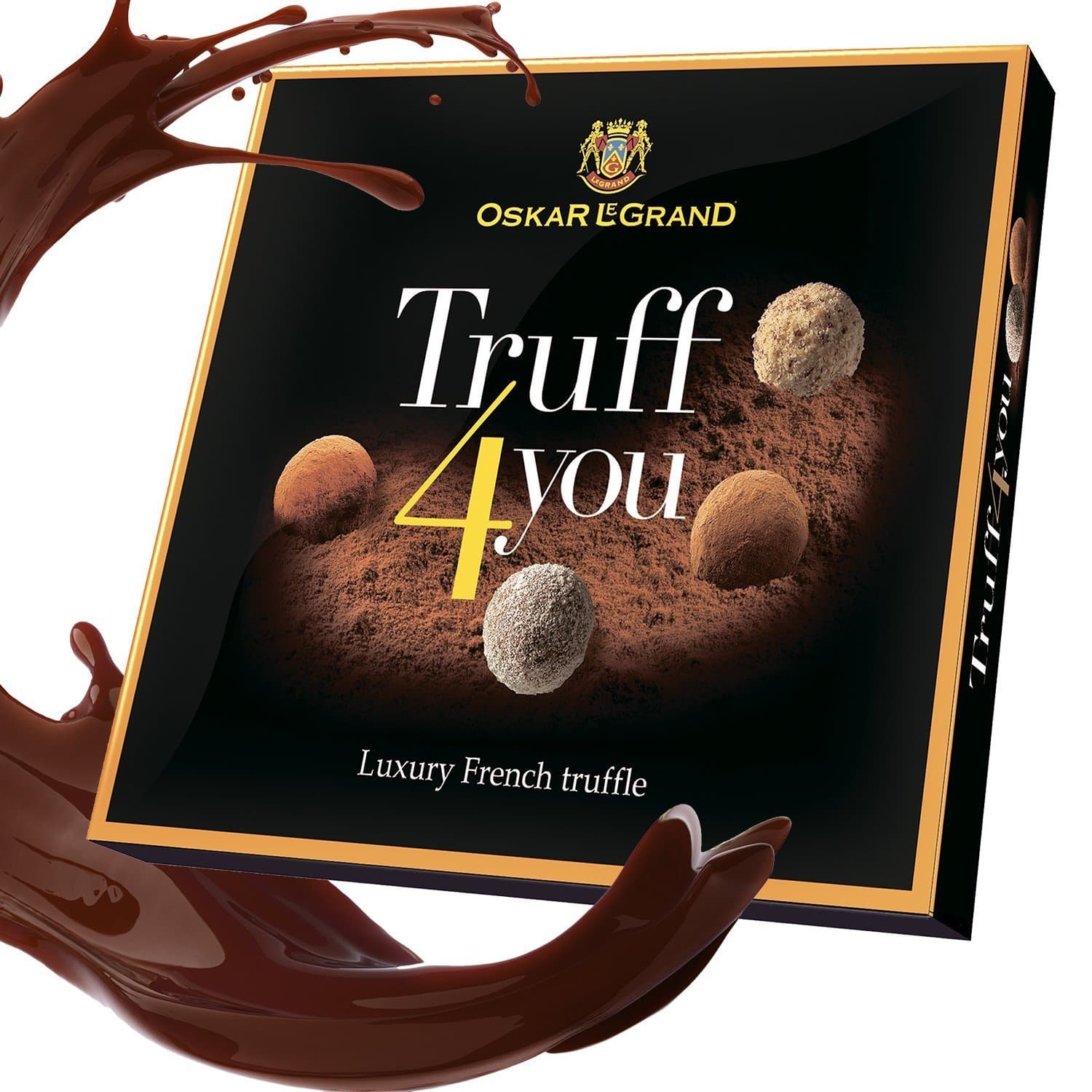 Chocolate truffles assorted dusted with cacao, Oskar le Grand luxury gift box.