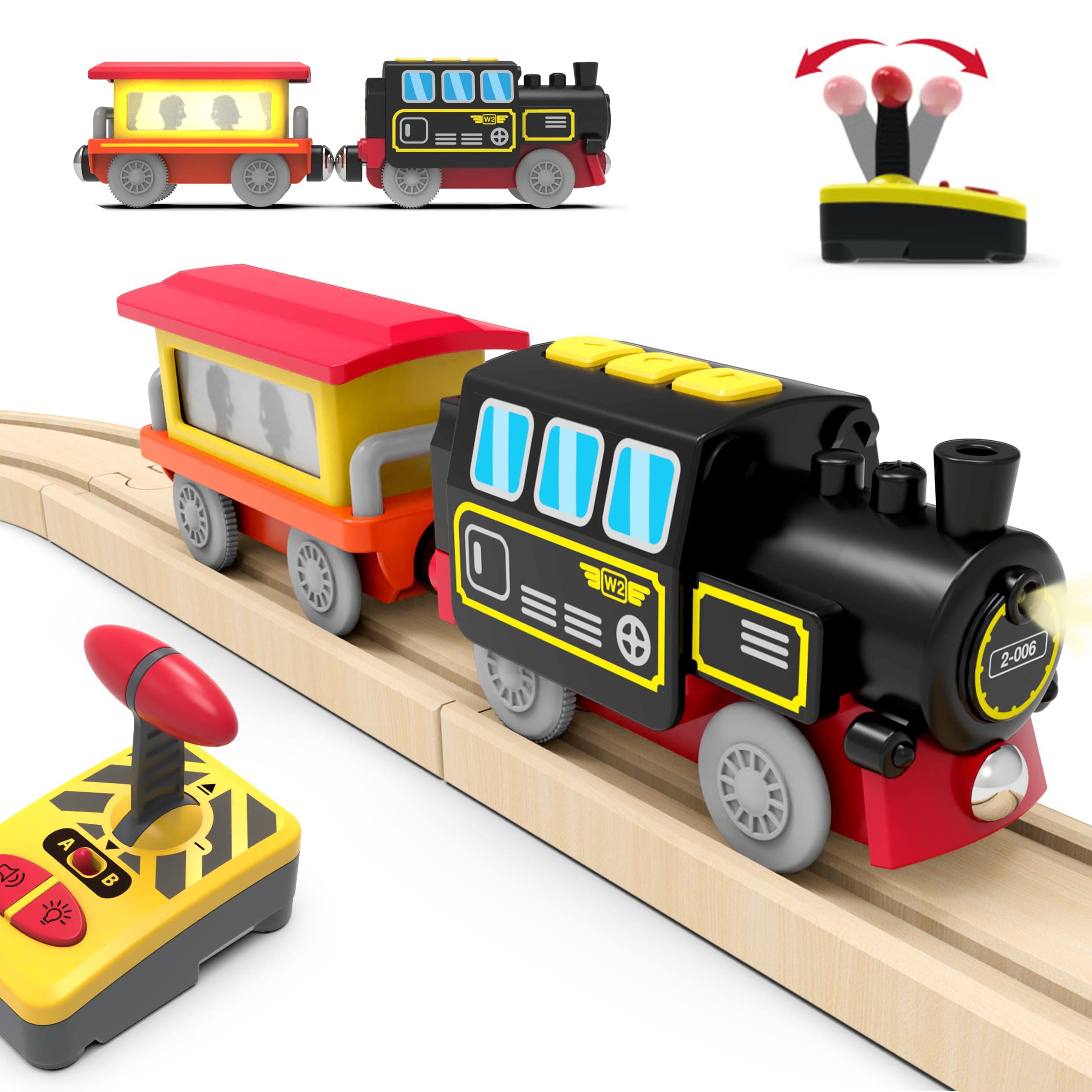 Z MAYABBO Motorized Train for Wooden Track, Remote Control Train with Magnetic Connection, Battery Operated Locomotive Train for Toddlers, Compatible with Thomas, Brio, Chuggington