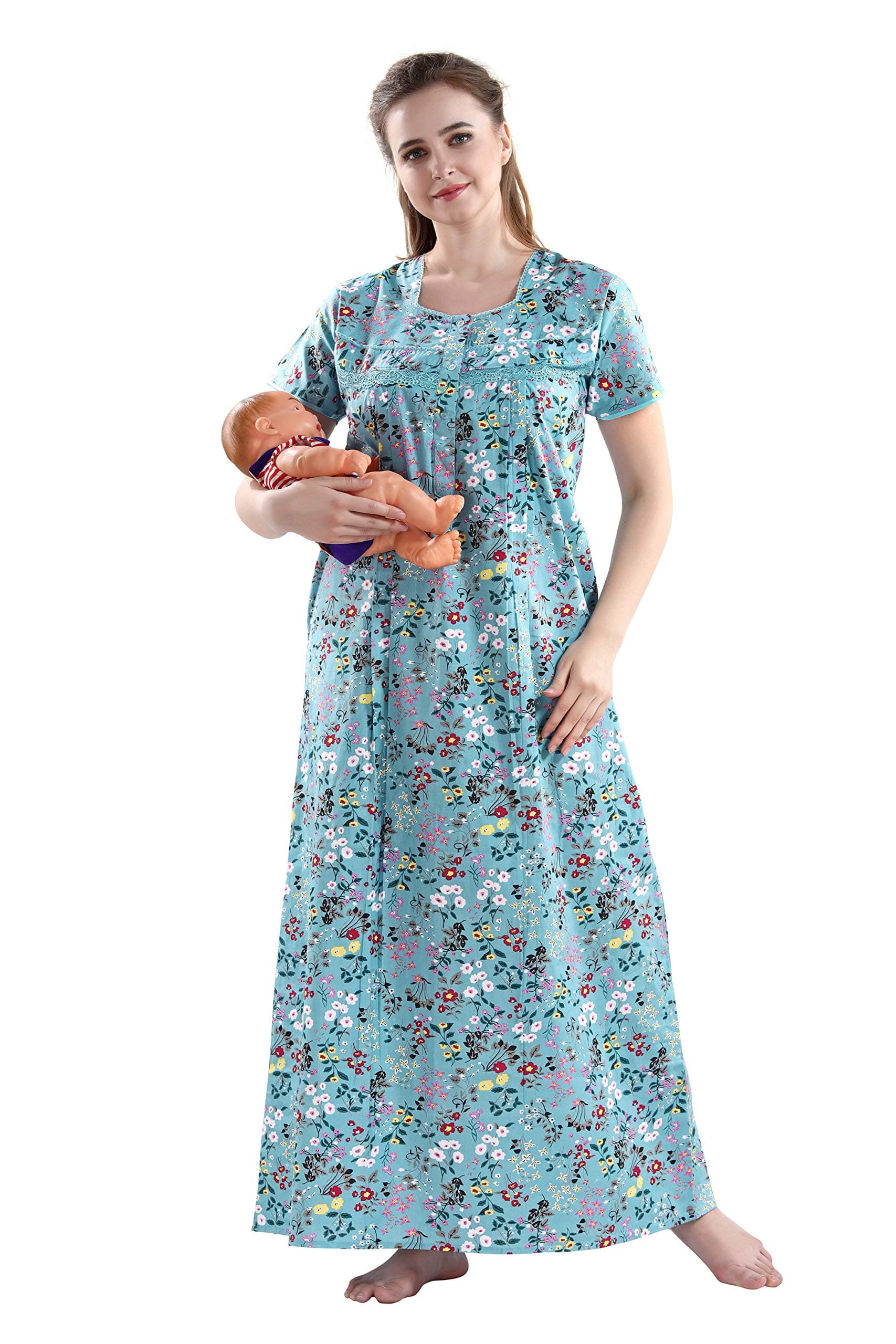 AV2 Women's Cotton Floral Maxi Nighty