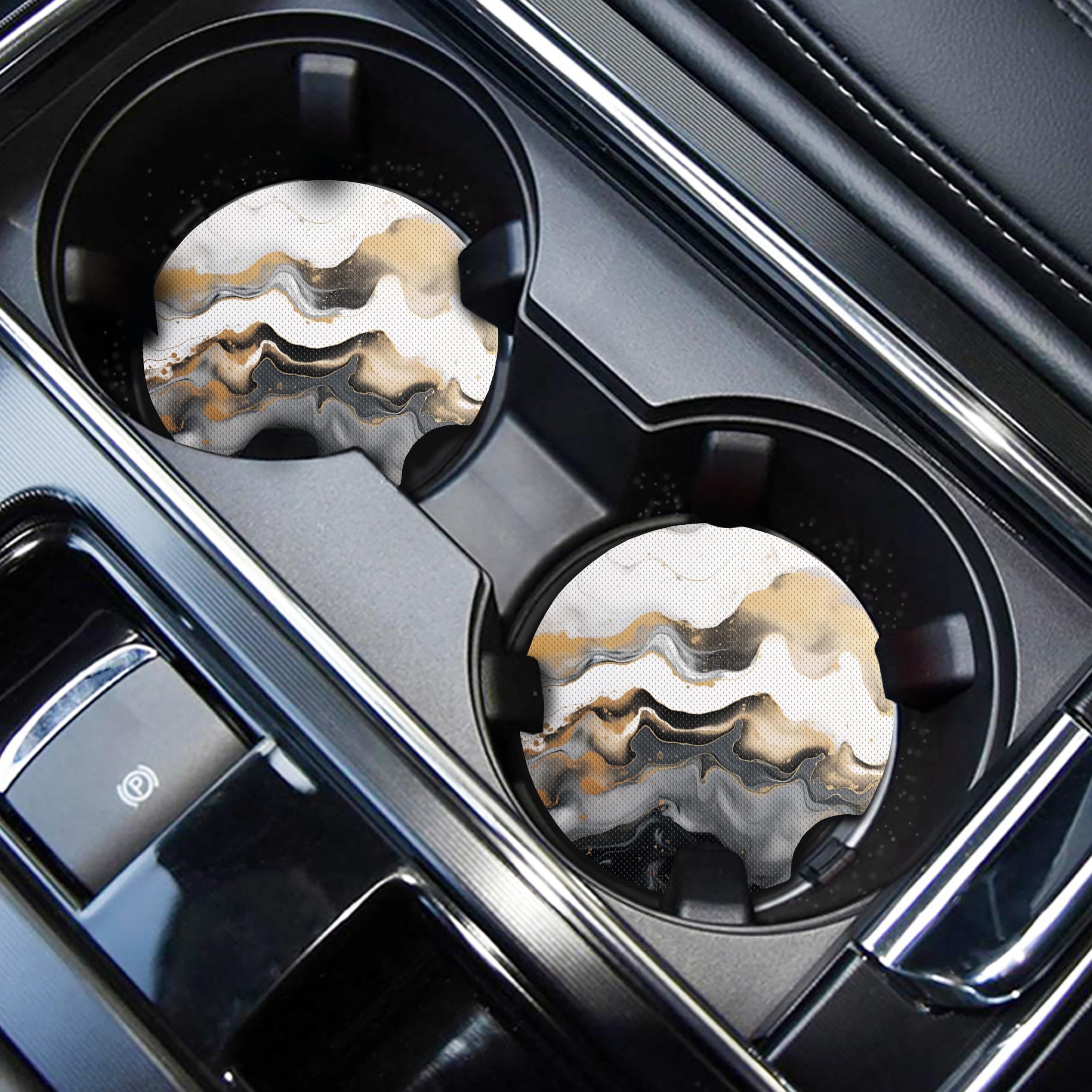 WOCOCN Cute Cup Holder Coasters for Your Car with Fingertip Grip, Auto Accessories for Women & Men,Pack of 2(Marble)